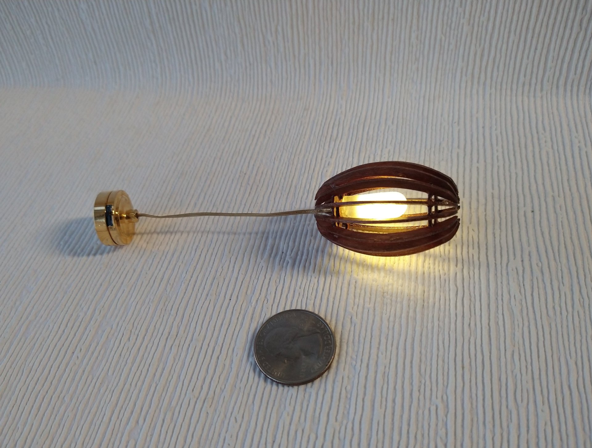1:12 dollhouse battery operated walnut chandelier Mid century inspired oval shaped ceiling light