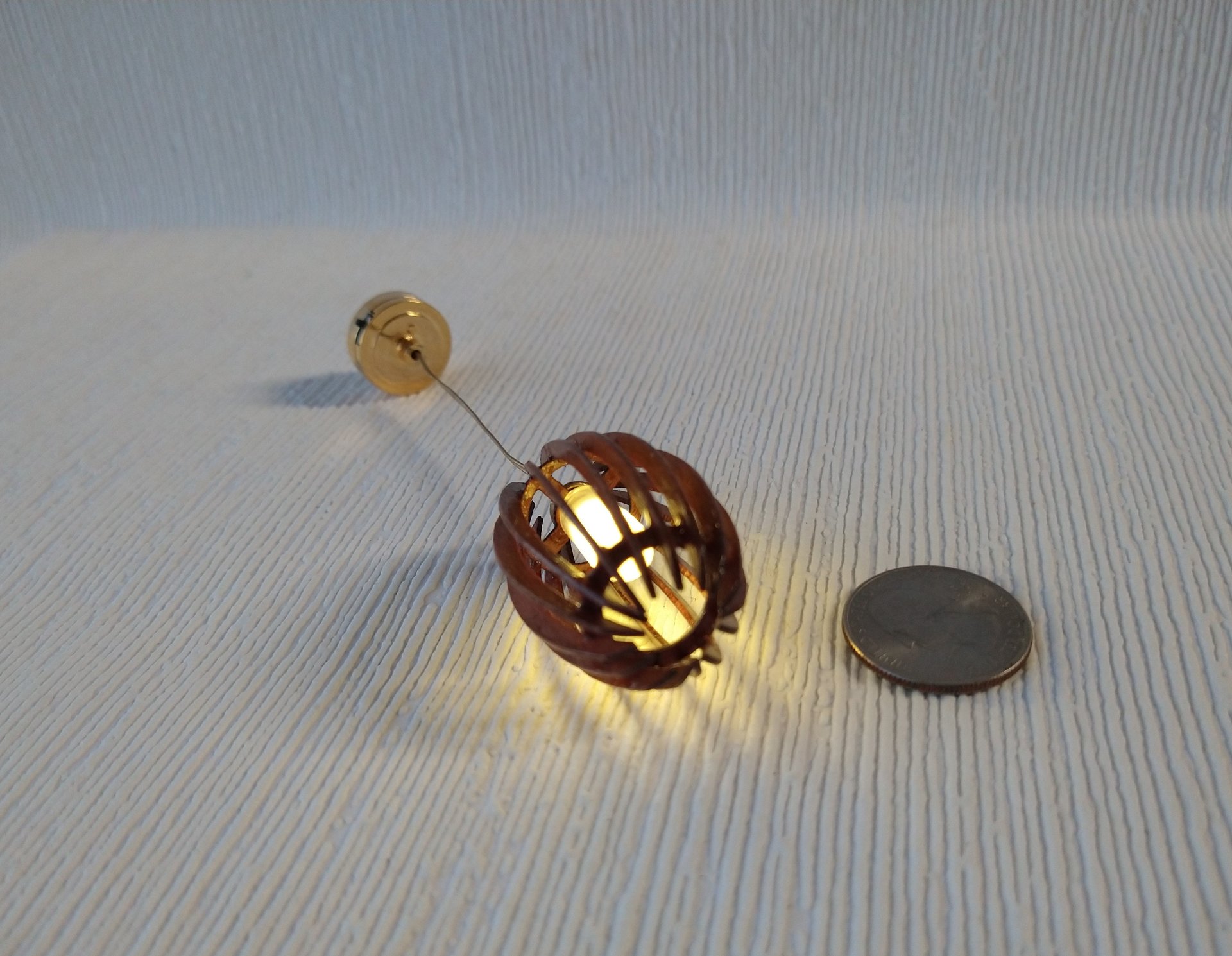 1:12 dollhouse battery operated walnut chandelier Mid century inspired oval shaped ceiling light