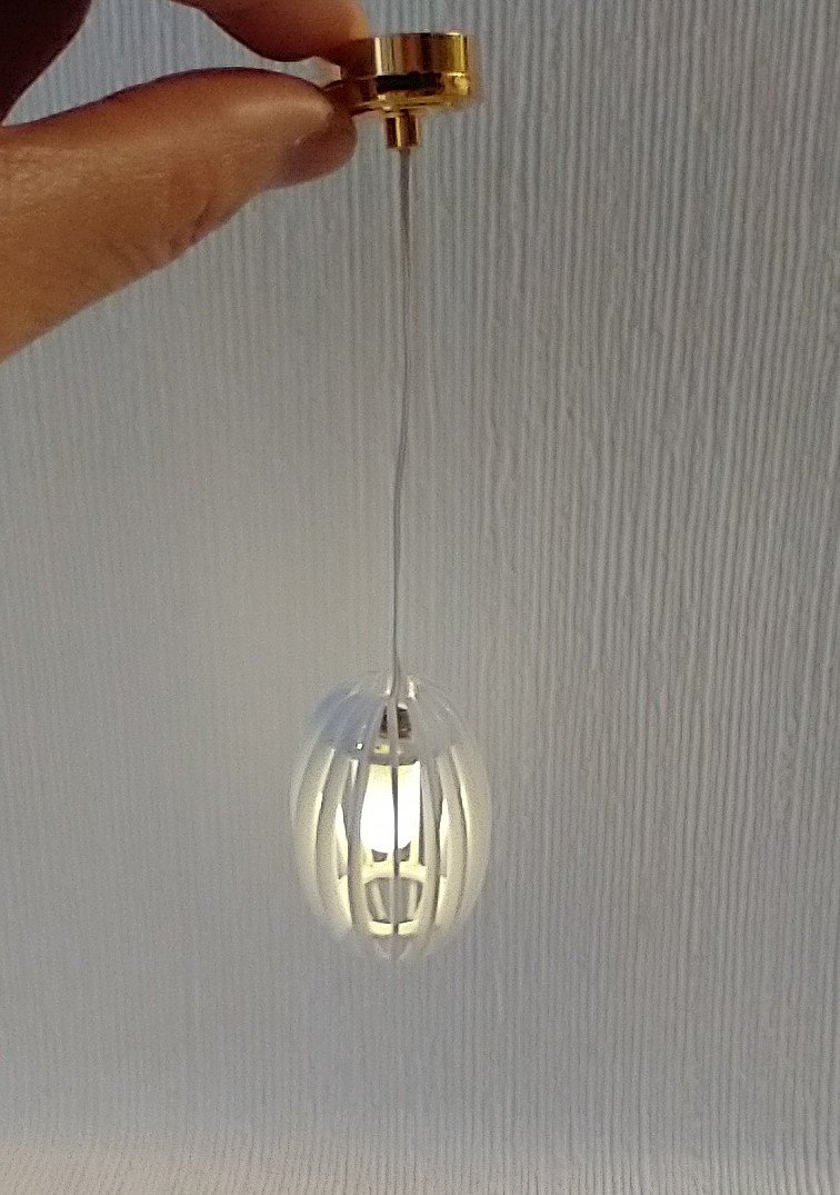 1:12 dollhouse battery operated white chandelier Mid century inspired oval shaped ceiling light