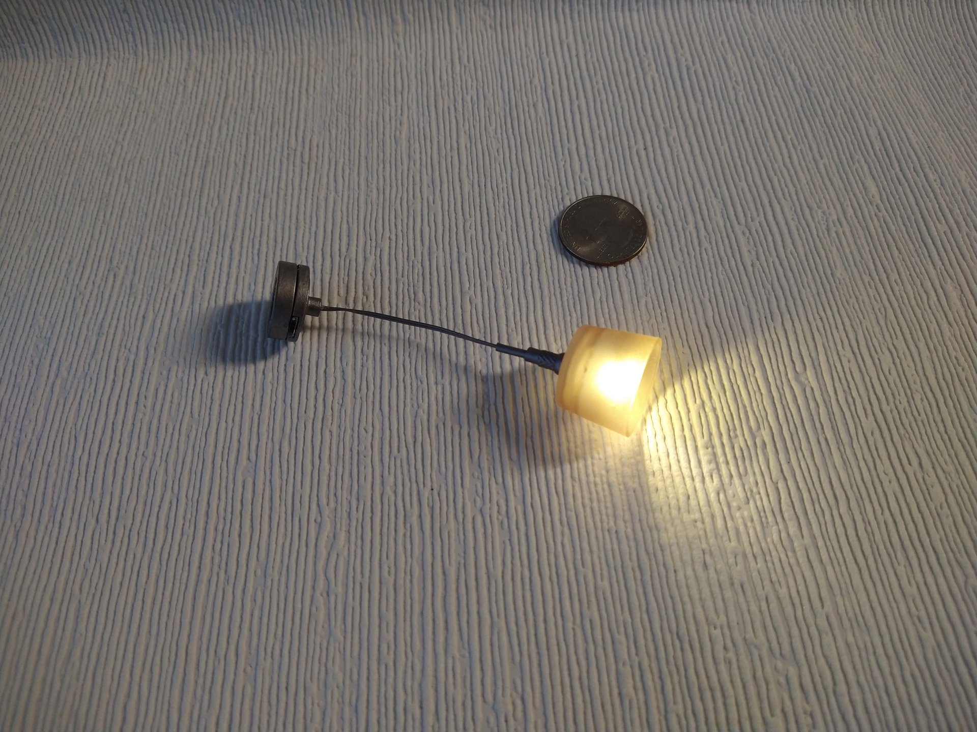 1:12 dollhouse battery operated pendant light with frosted shade and gun metal colored canopy and hardware