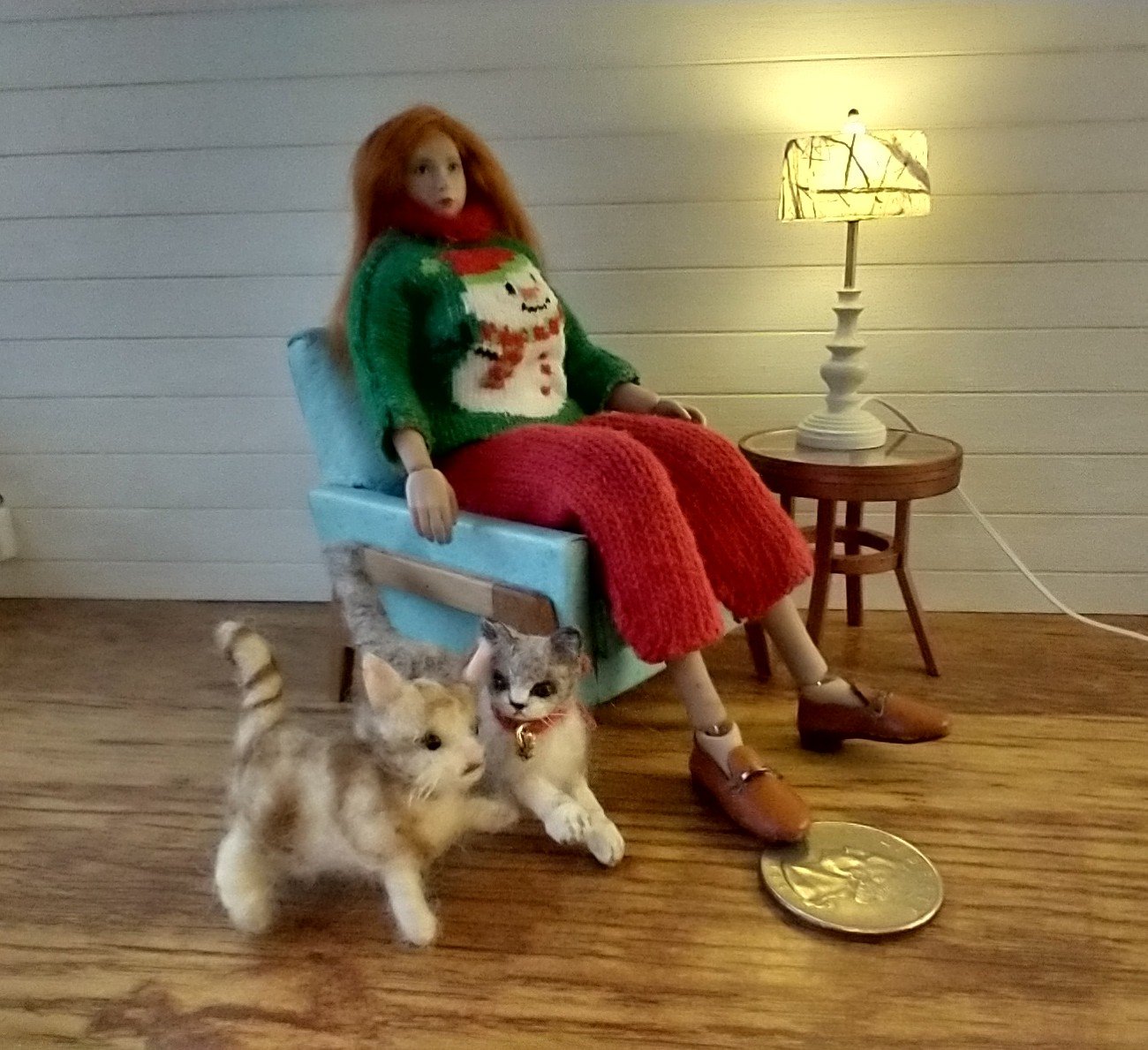 OOAK needle felted tabby cat for 1:12 dollhouse