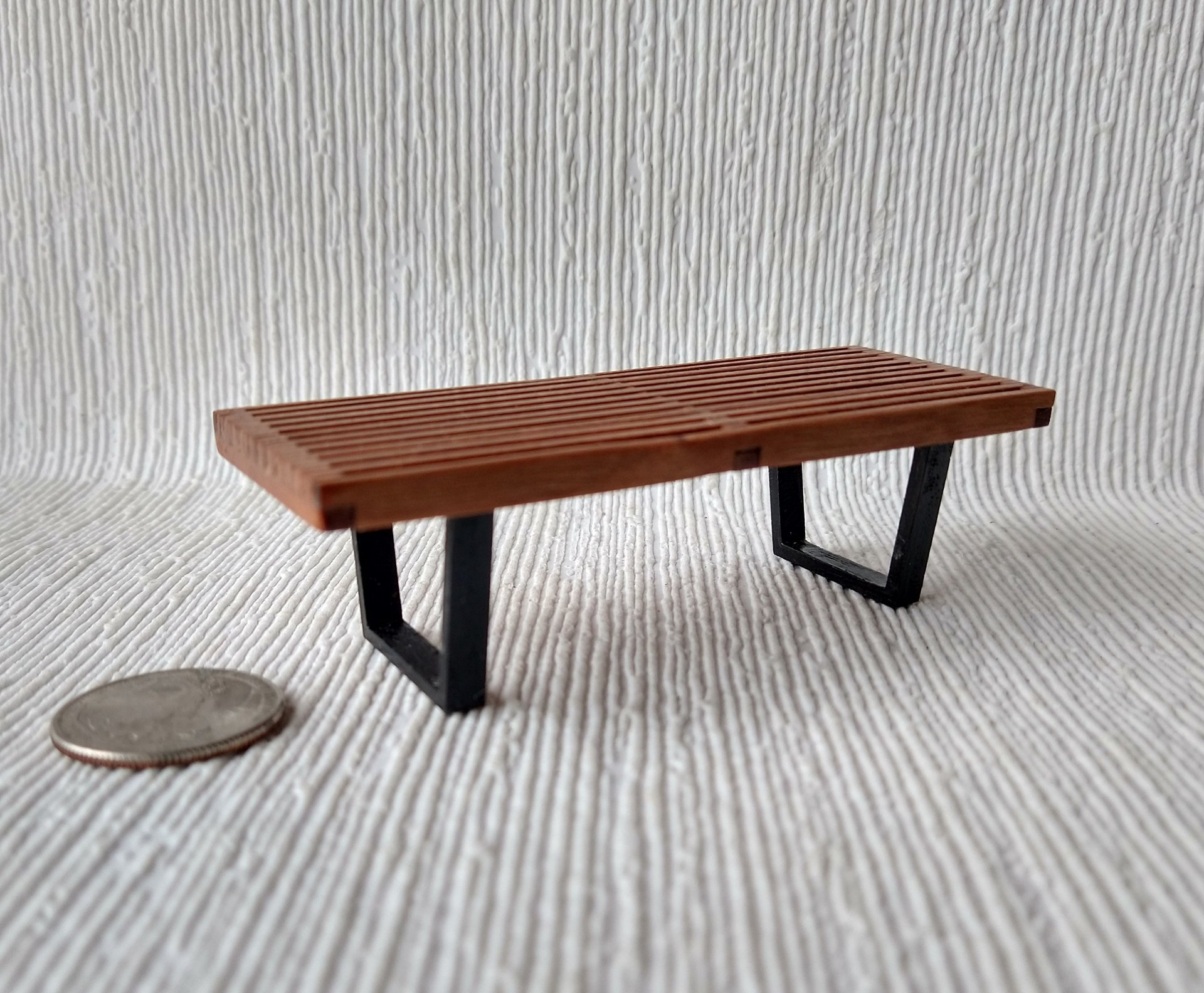 1:12 dollhouse miniature mid-century style coffee table Slats coffee table Platform bench Modern coffee table