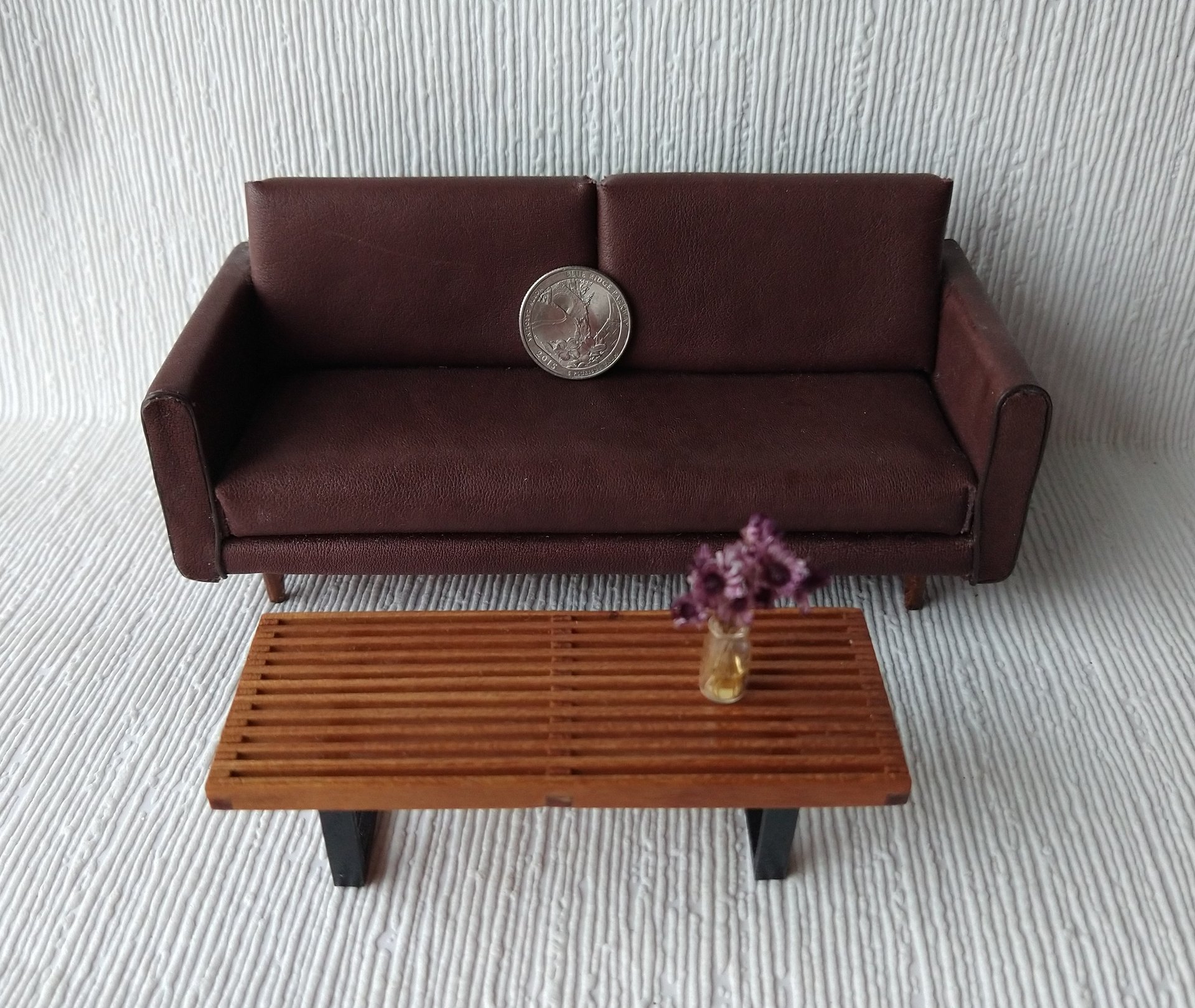 1:12 dollhouse miniature mid-century style coffee table Slats coffee table Platform bench Modern coffee table