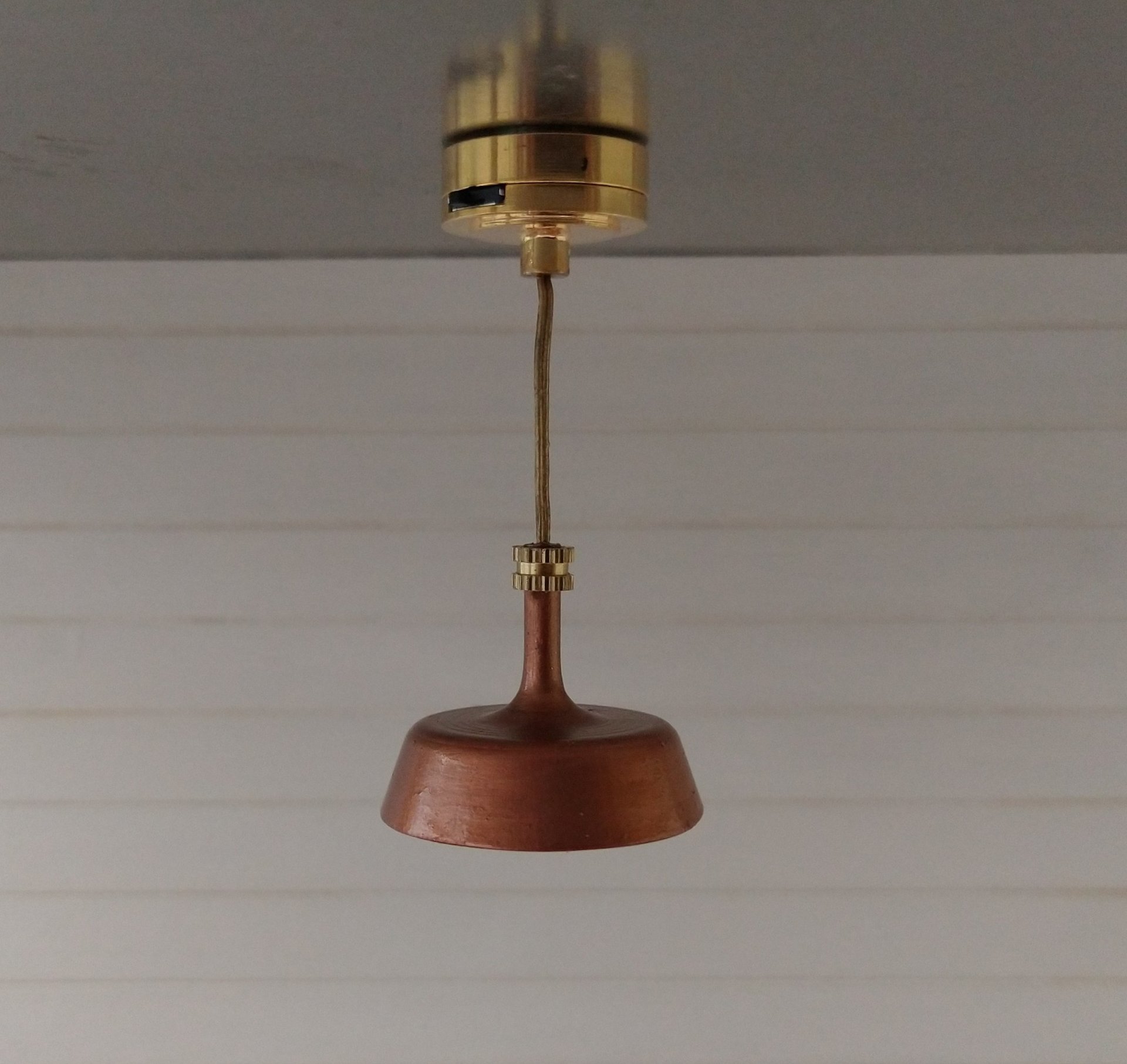 1:12 dollhouse miniature copper finish pendant light with white inner shade Battery operated MCM styled ceiling light Price is for EACH