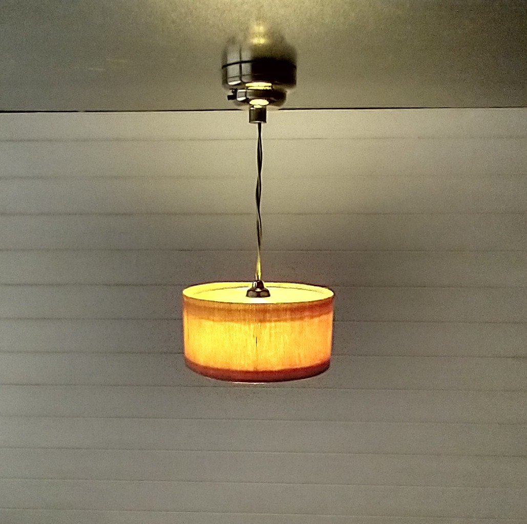 1:12 dollhouse battery operated pendant light with wood veneer Mid century inspired ceiling light