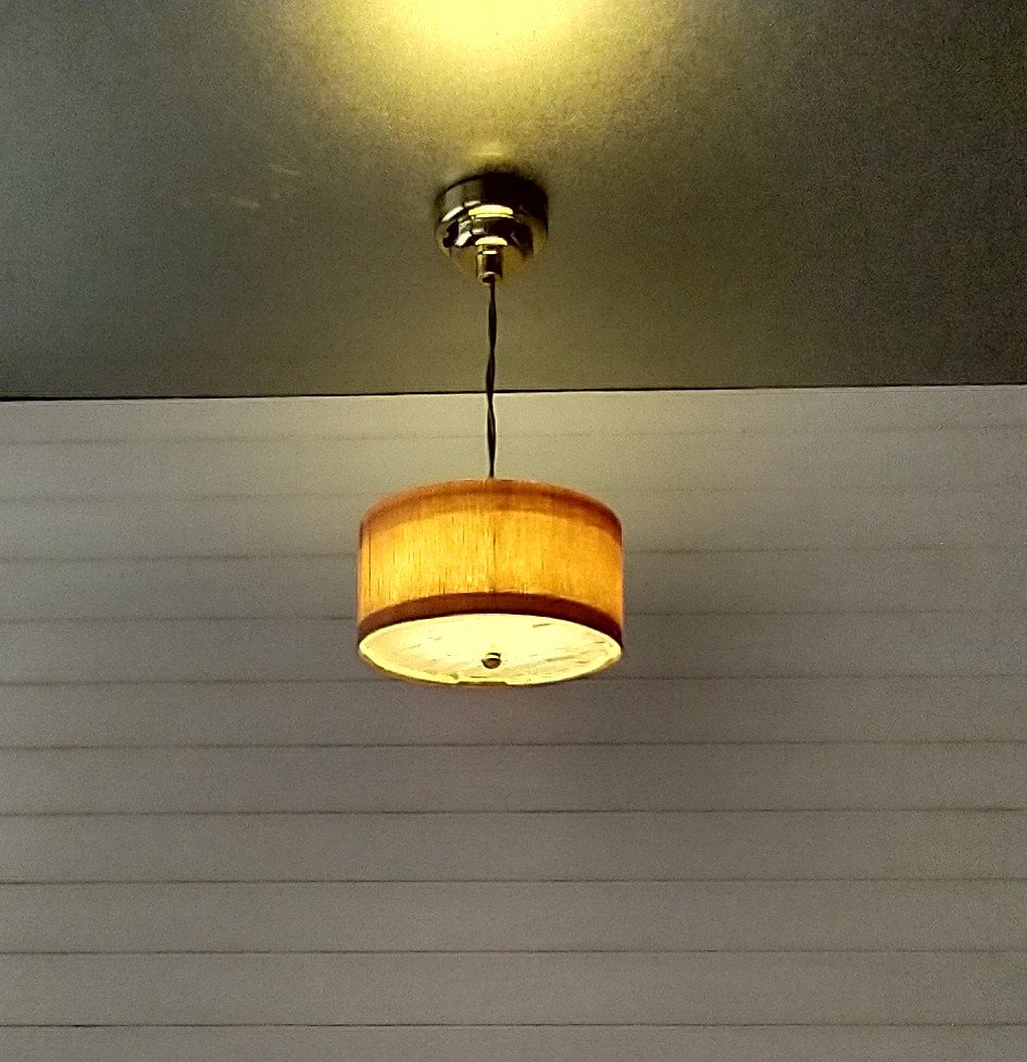 1:12 dollhouse battery operated pendant light with wood veneer Mid century inspired ceiling light