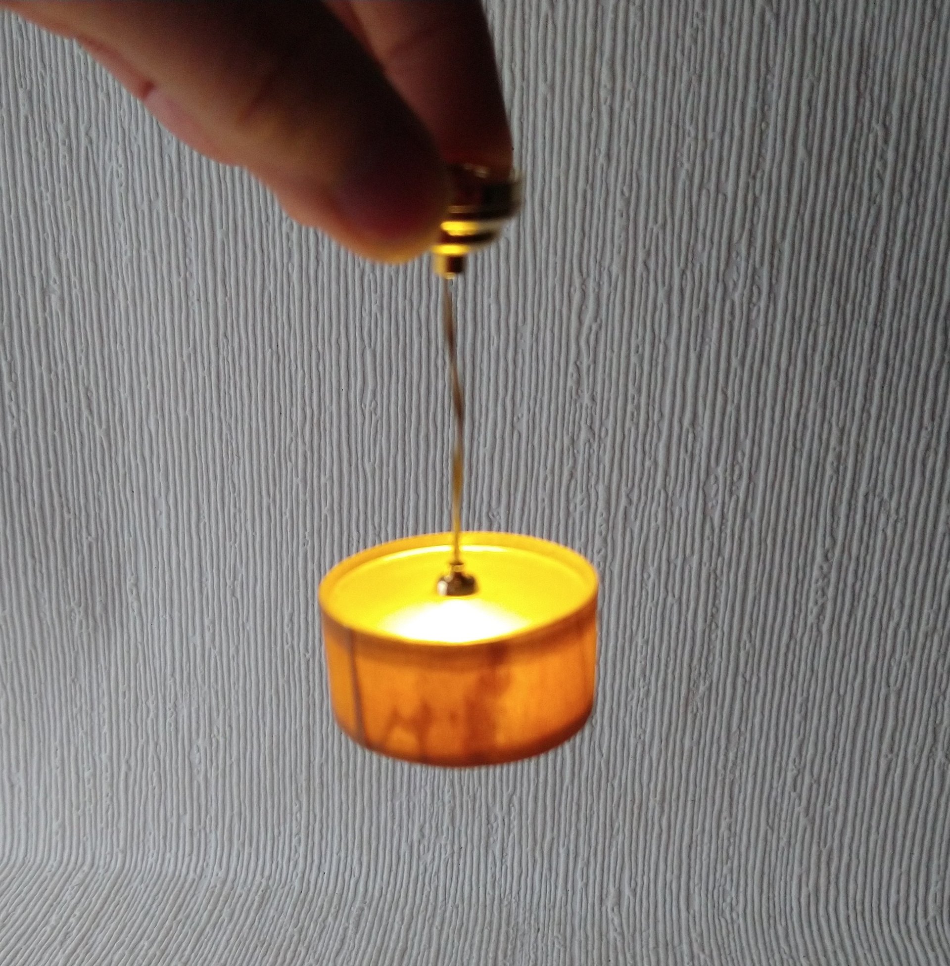 1:12 dollhouse battery operated pendant light with wood veneer Mid century inspired ceiling light
