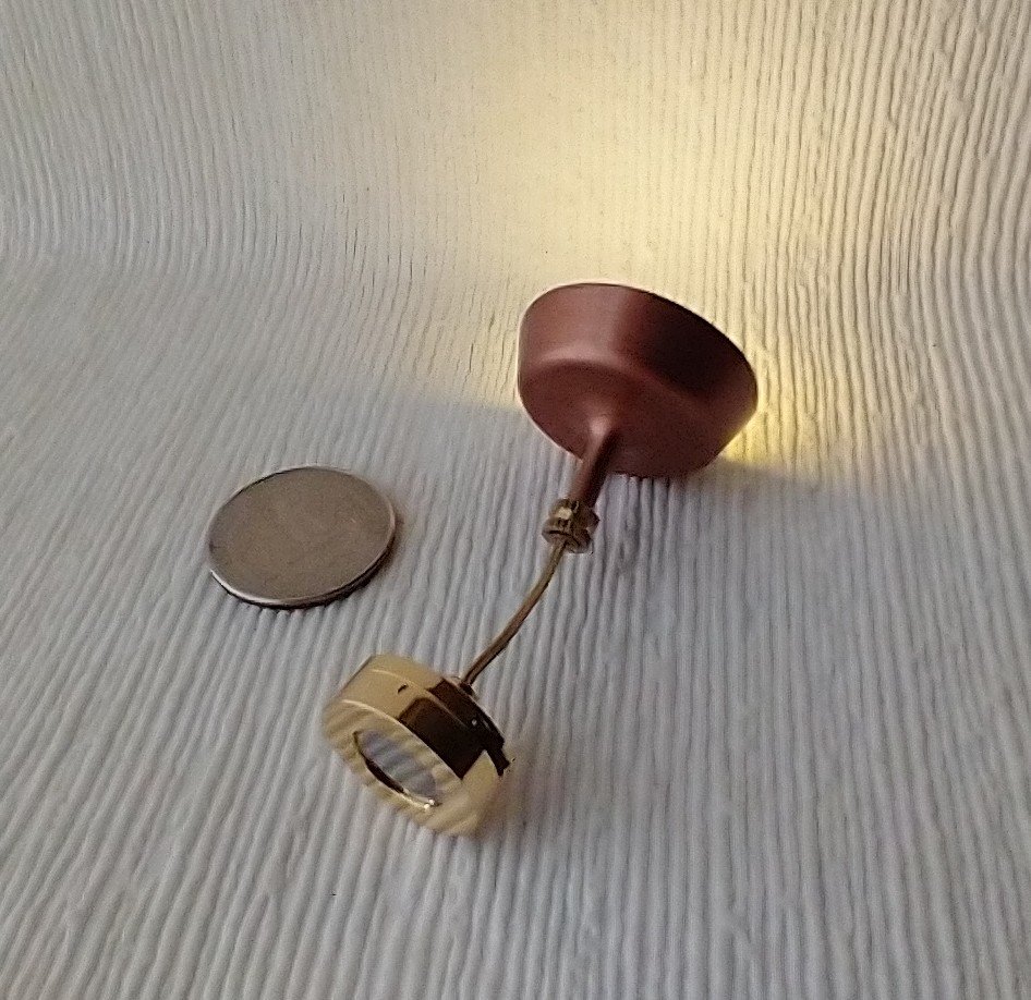 1:12 dollhouse miniature copper finish pendant light with white inner shade Battery operated MCM styled ceiling light Price is for EACH