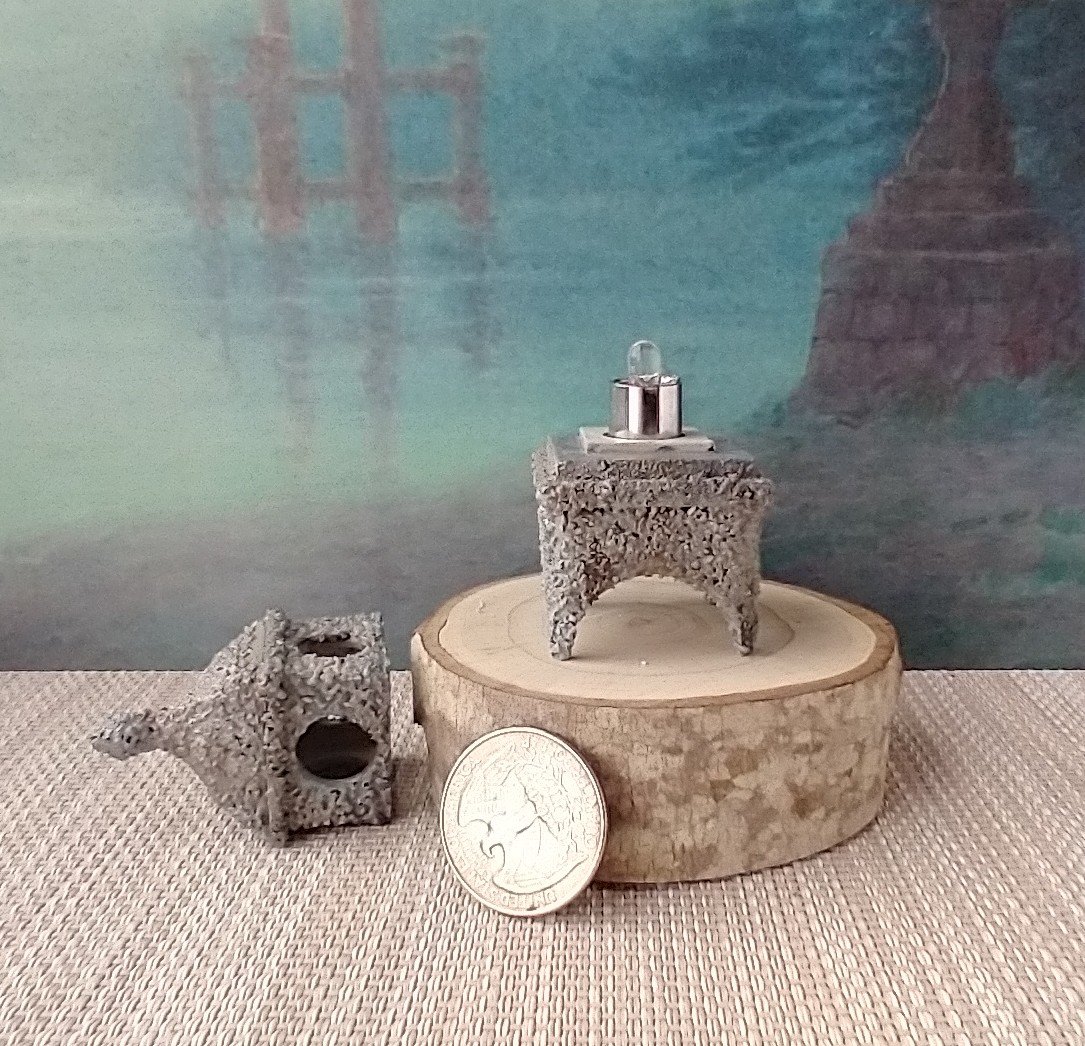 RESERVED Dollhouse miniature Japanese style stone lantern light Battery operated faux stone lantern no external wires