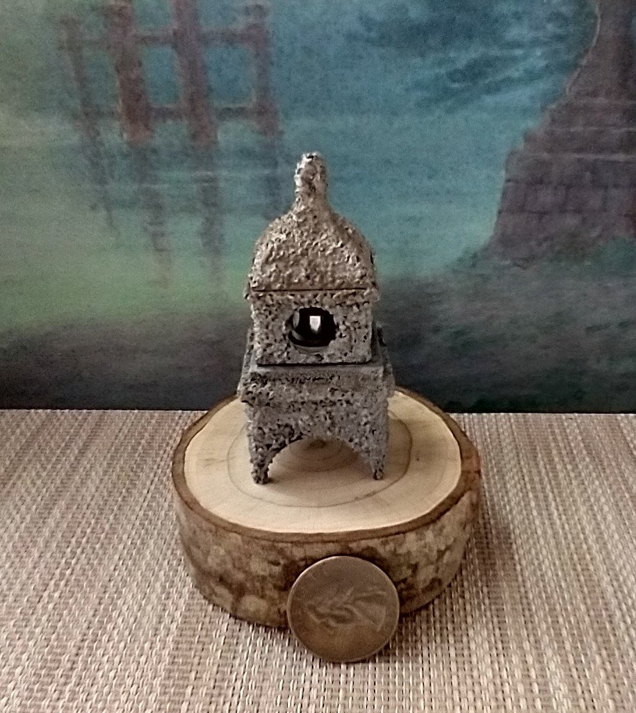RESERVED Dollhouse miniature Japanese style stone lantern light Battery operated faux stone lantern no external wires