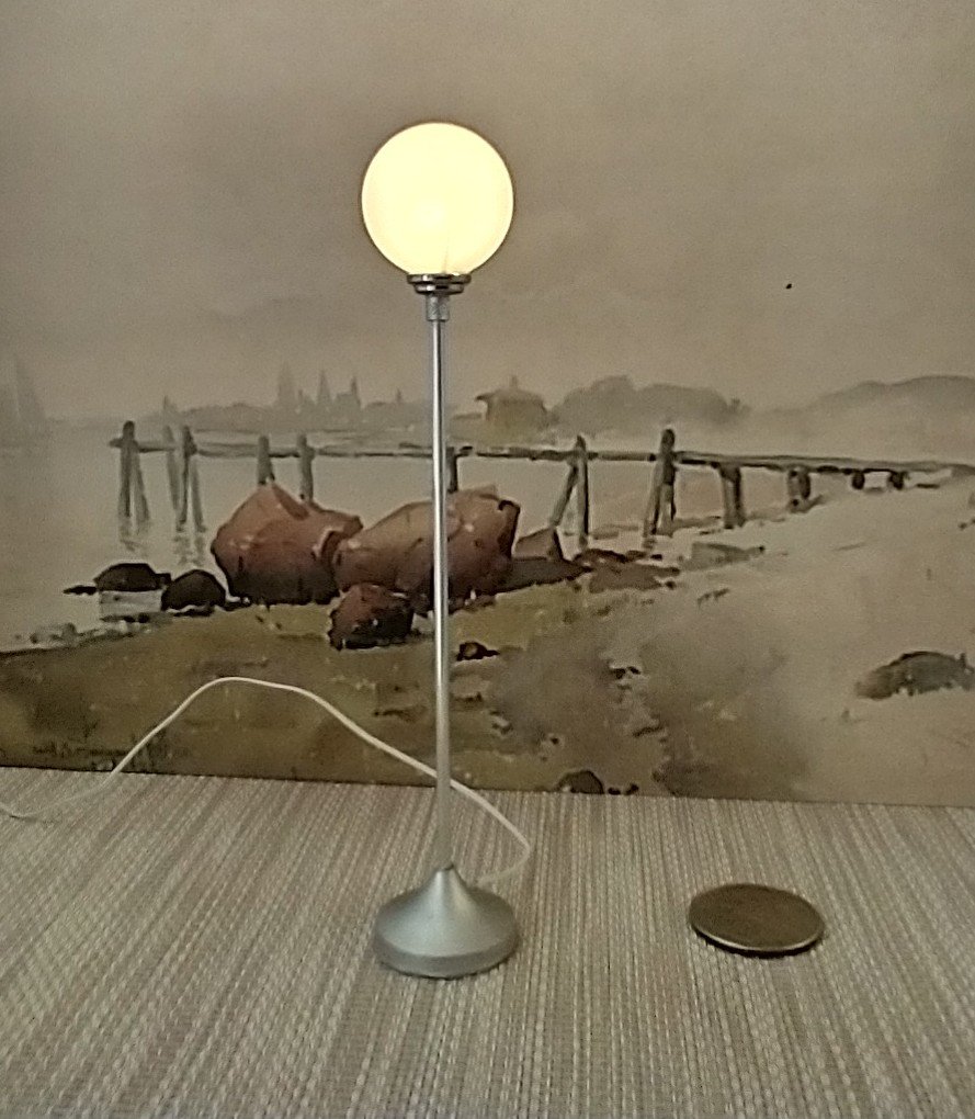 RESERVED 1:12 Dollhouse battery operated globe floor lamp Mid-century styled globe lamp White orb floor lamp