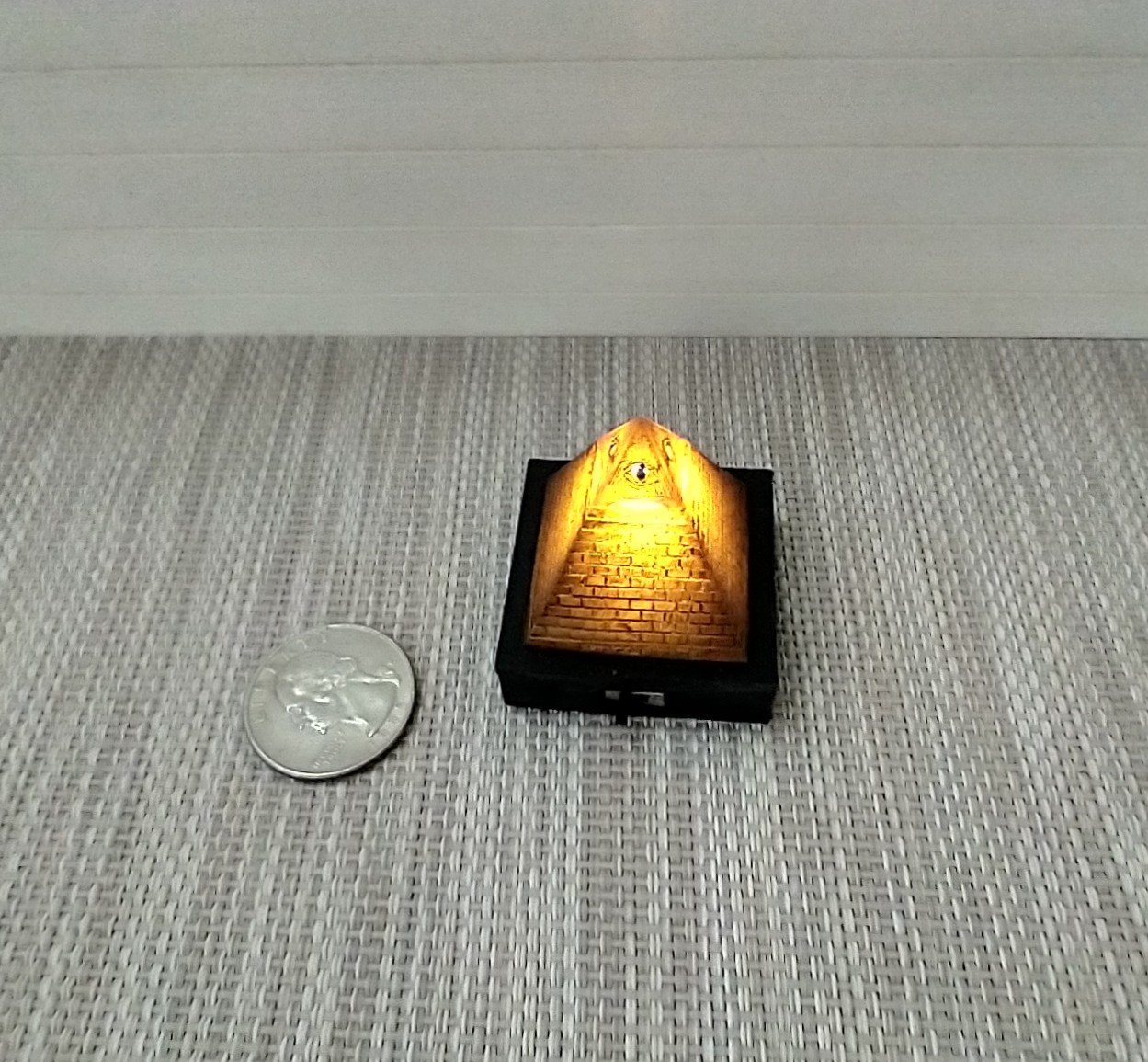 RESERVED Dollhouse miniature Light up Eye of Providence Pyramid Battery operated pyramid light Dollhouse novelty LED light mini home decor