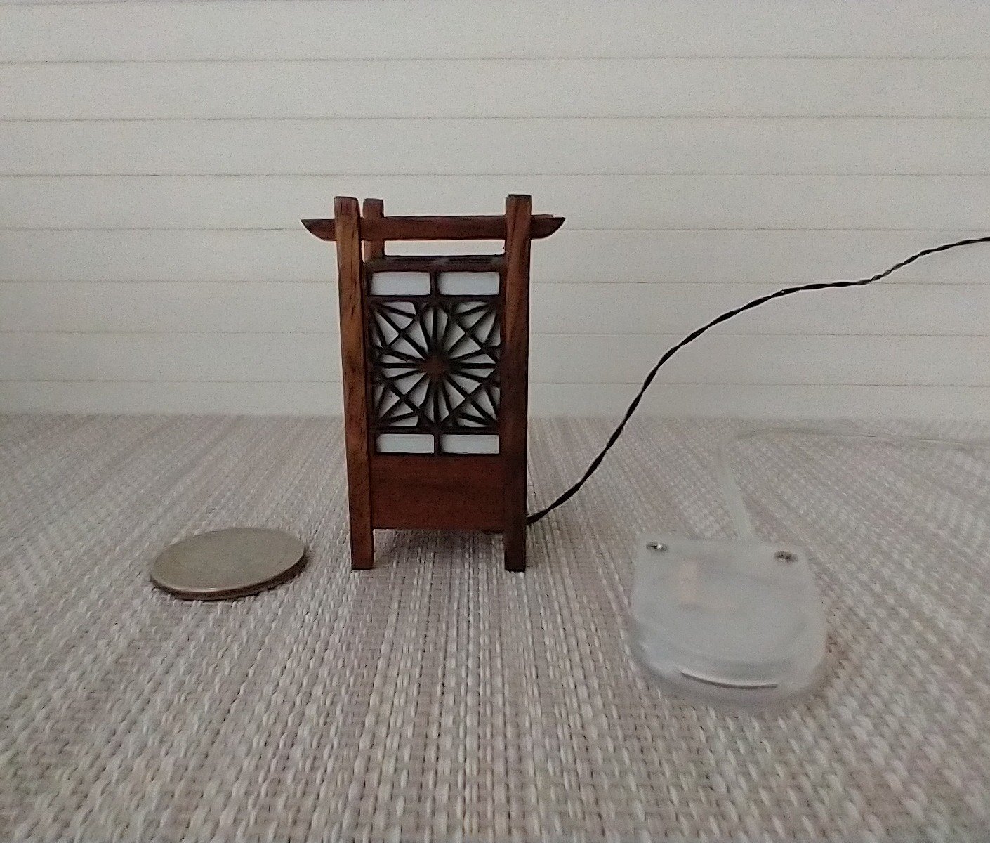 RESERVED 1:12 Dollhouse miniature kumiko style table or floor lamp Battery operated Japanese style lantern lamp on external wires