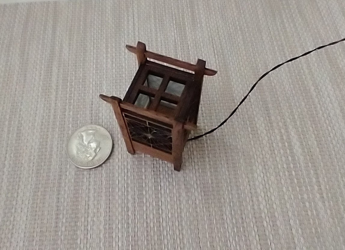 RESERVED 1:12 Dollhouse miniature kumiko style table or floor lamp Battery operated Japanese style lantern lamp on external wires