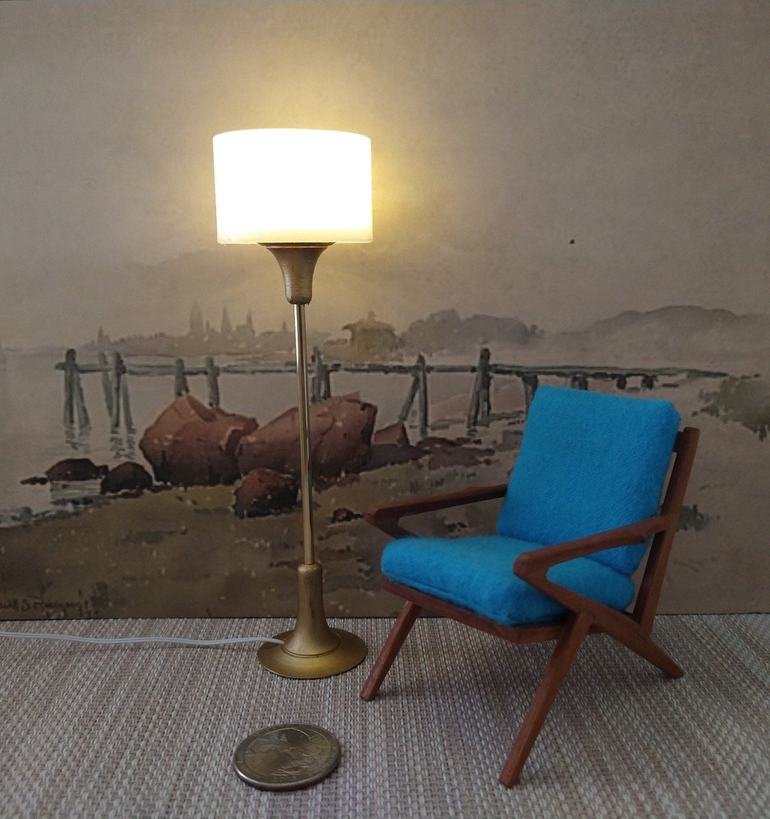 RESERVED 1:12 dollhouse miniature tulip based floor lamp MCM style floor lamp