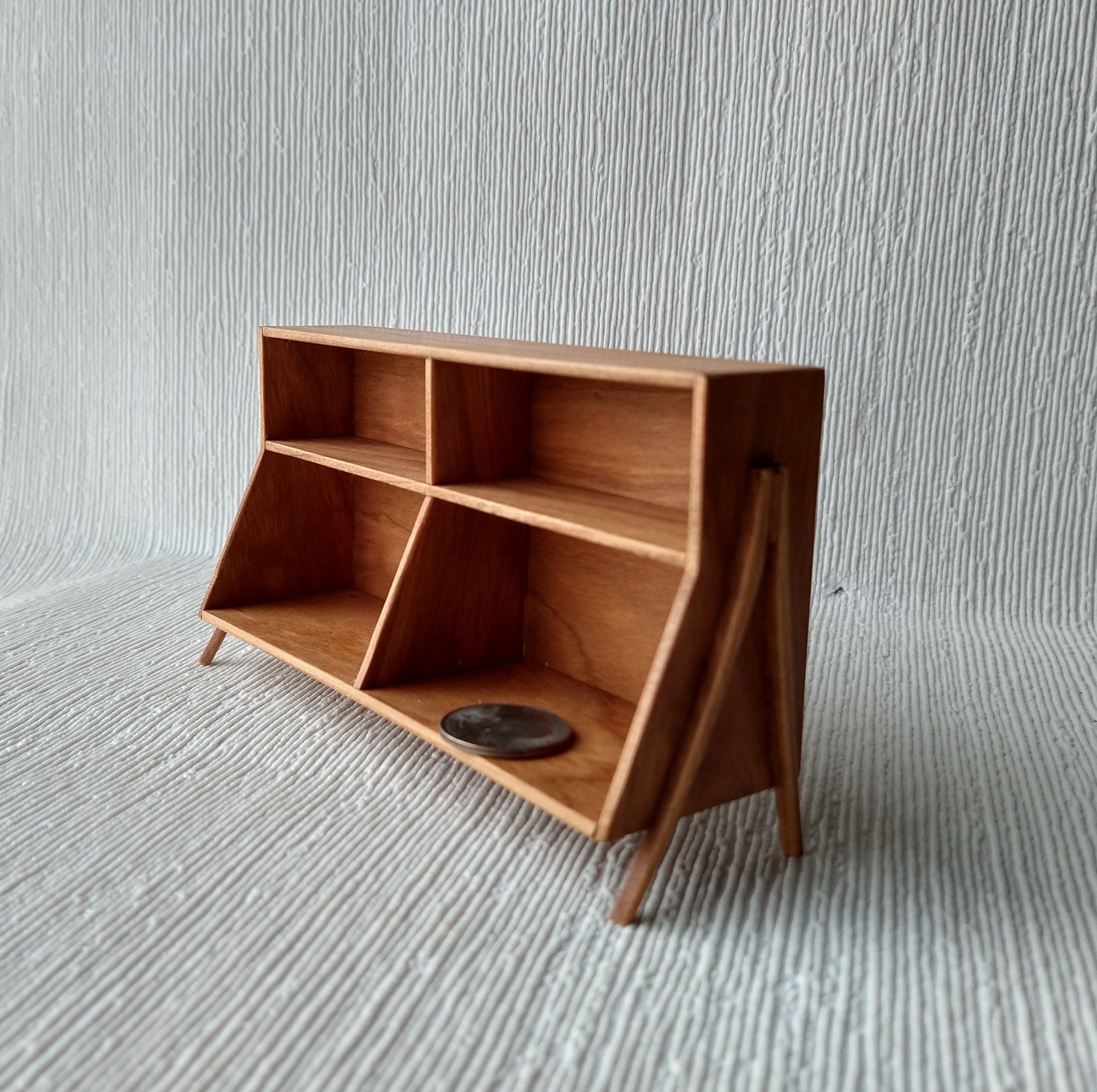 RESERVED 1:12 Dollhouse mid-century styled book case or display case in cherry wood Accessories not included