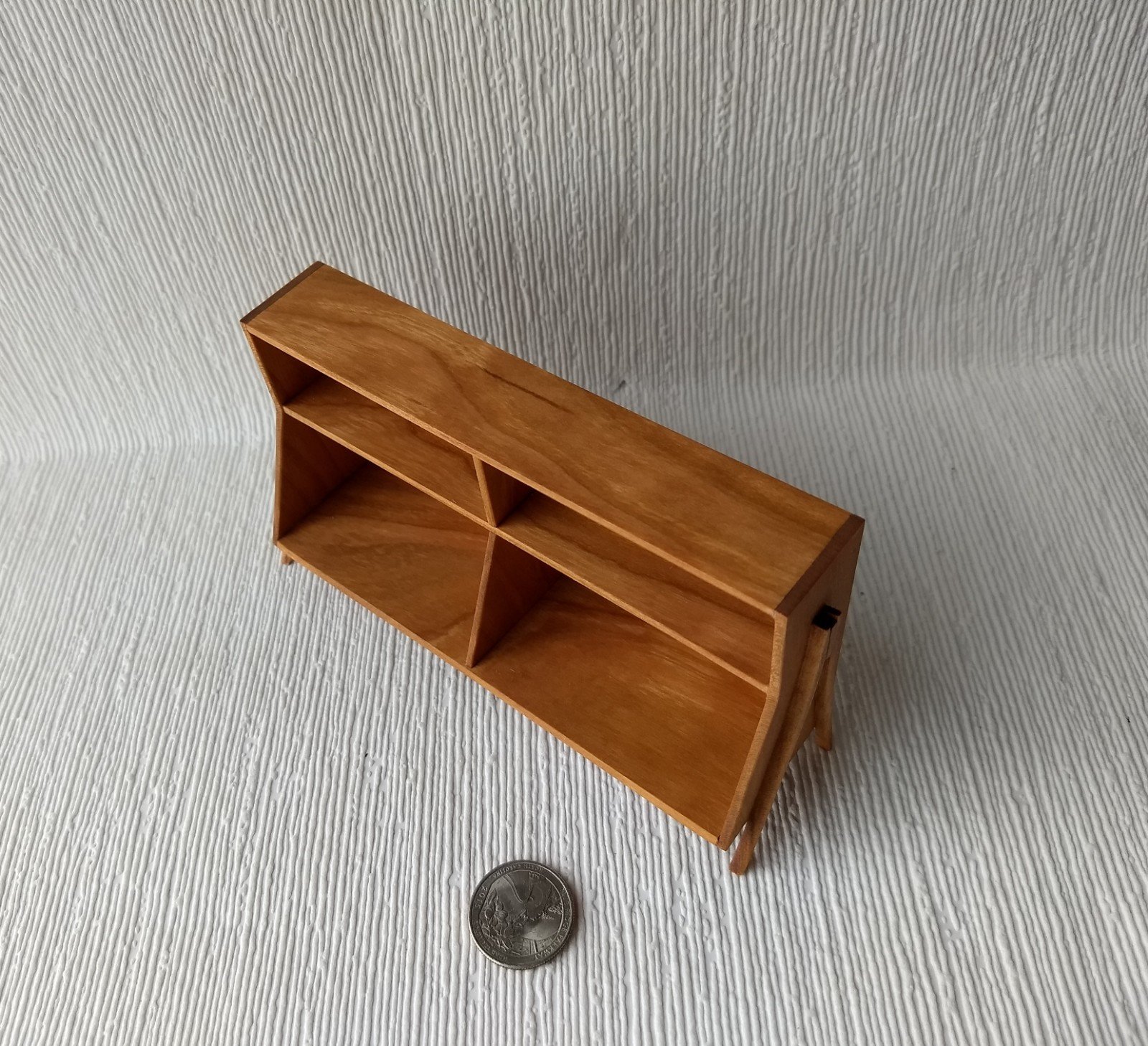 1:12 Dollhouse mid-century styled book case or display case or shelving unit in solid cherry wood