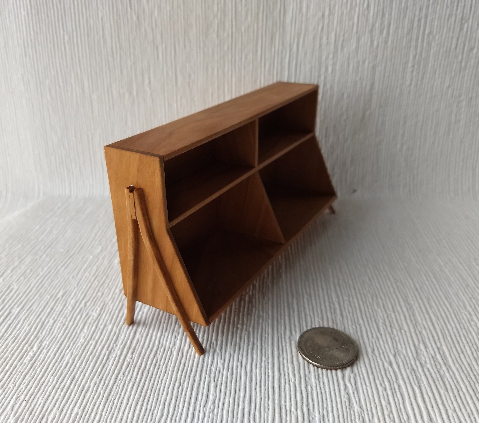 1:12 Dollhouse mid-century styled book case or display case or shelving unit in solid cherry wood