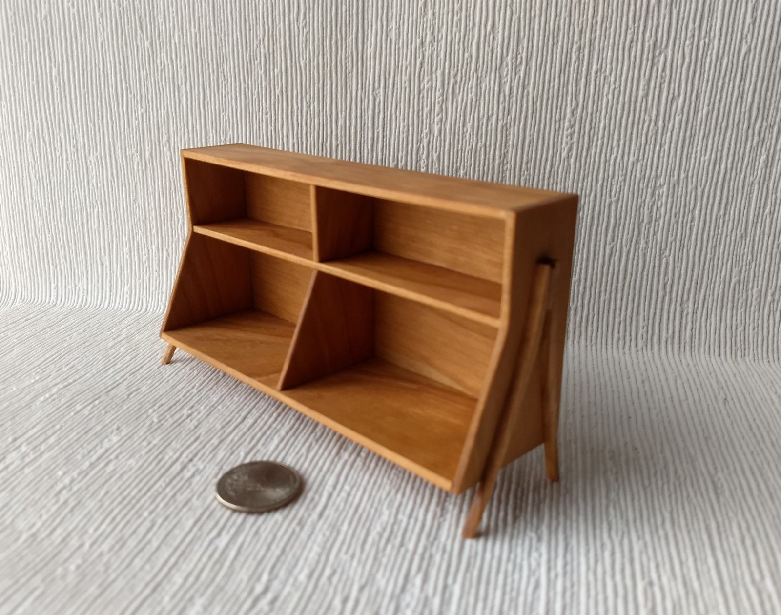 1:12 Dollhouse mid-century styled book case or display case or shelving unit in solid cherry wood