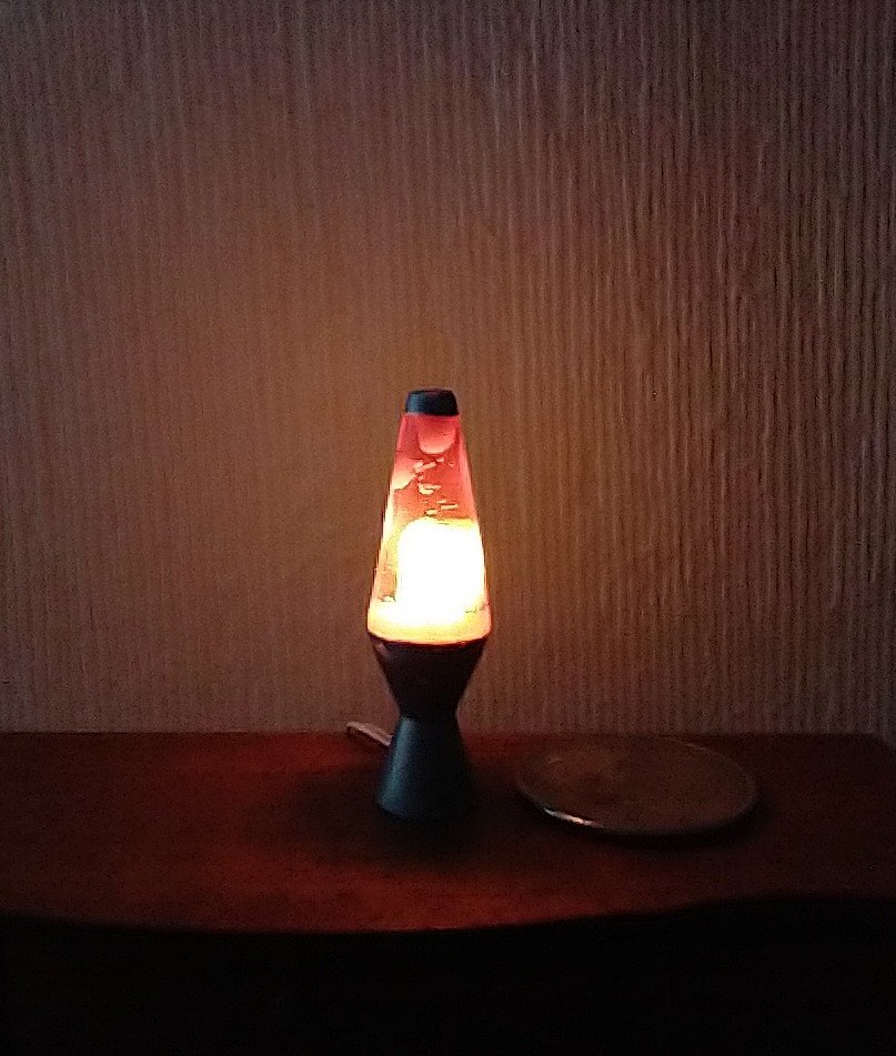 1 12 Dollhouse miniature retro lava lamp Battery operated LED table lamp MCM style with external wires red resin