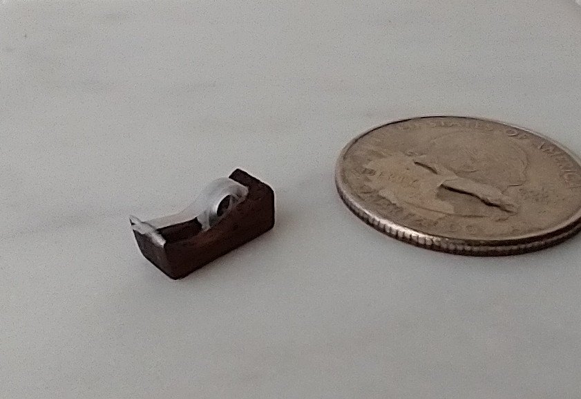 RESERVED 1:12 scale miniature walnut tape dispenser Desktop accessory Stationery item