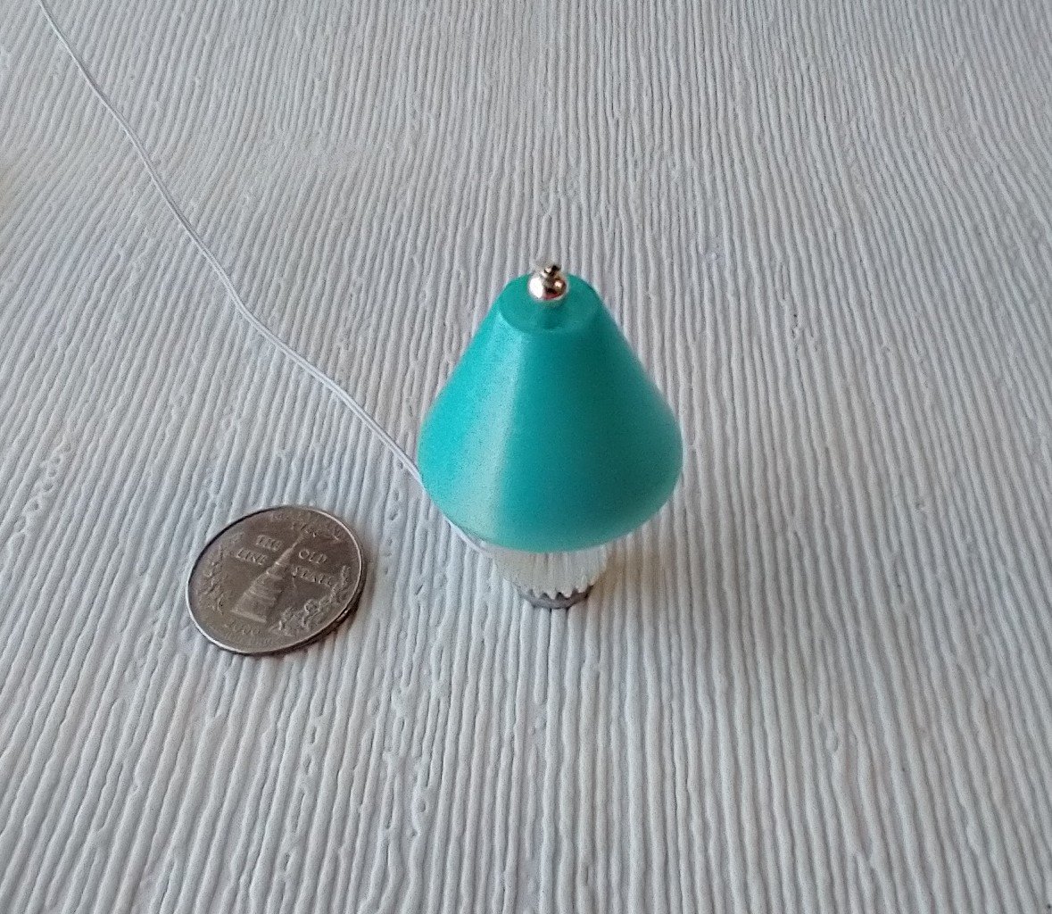 1:12 dollhouse table lamp pearlescent turquoise shade and silver fluted lamp base Battery operated with external wires