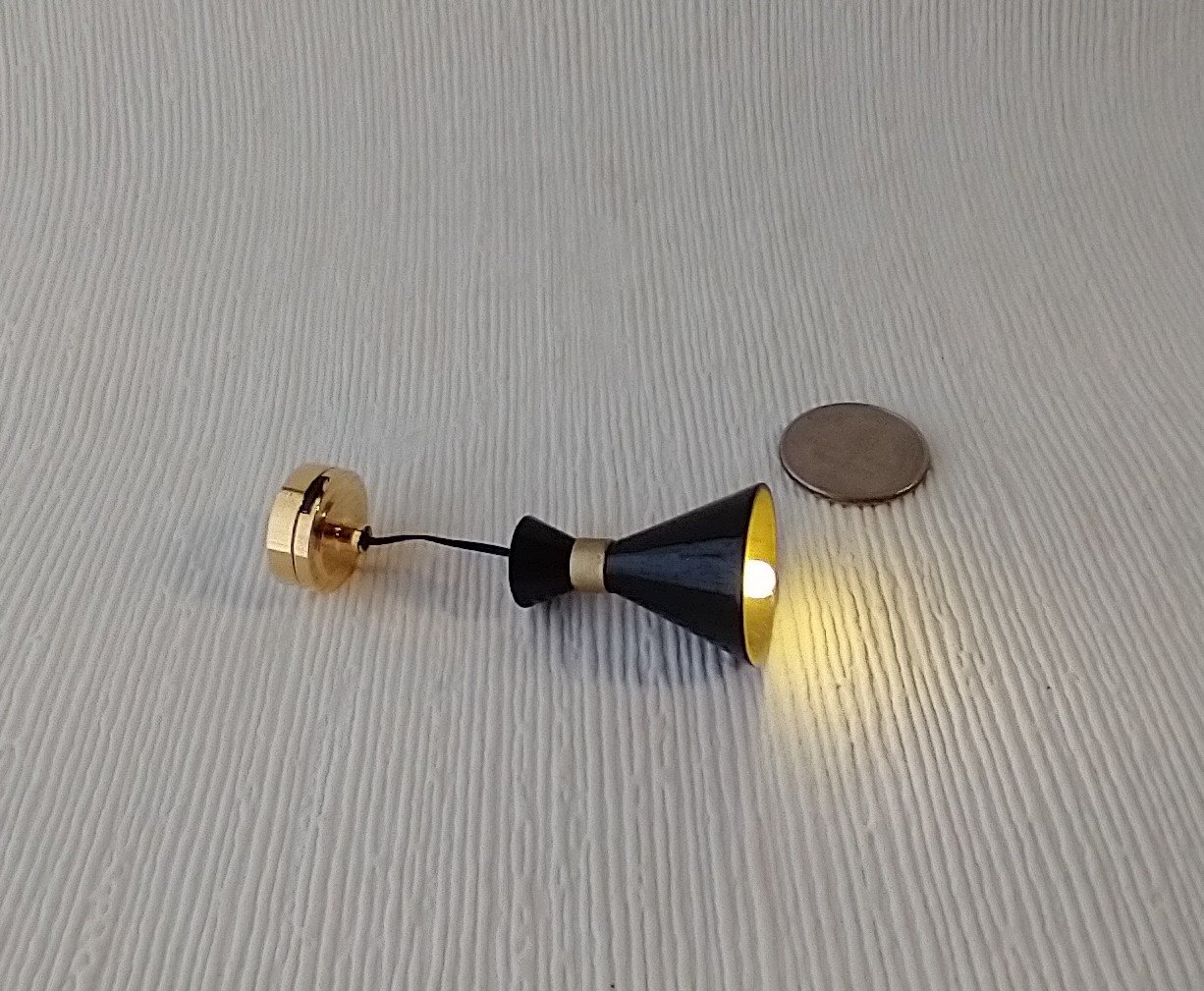 1:12 dollhouse miniature cone pendant light in black Mid-century modern LED ceiling light Battery operated MCM light