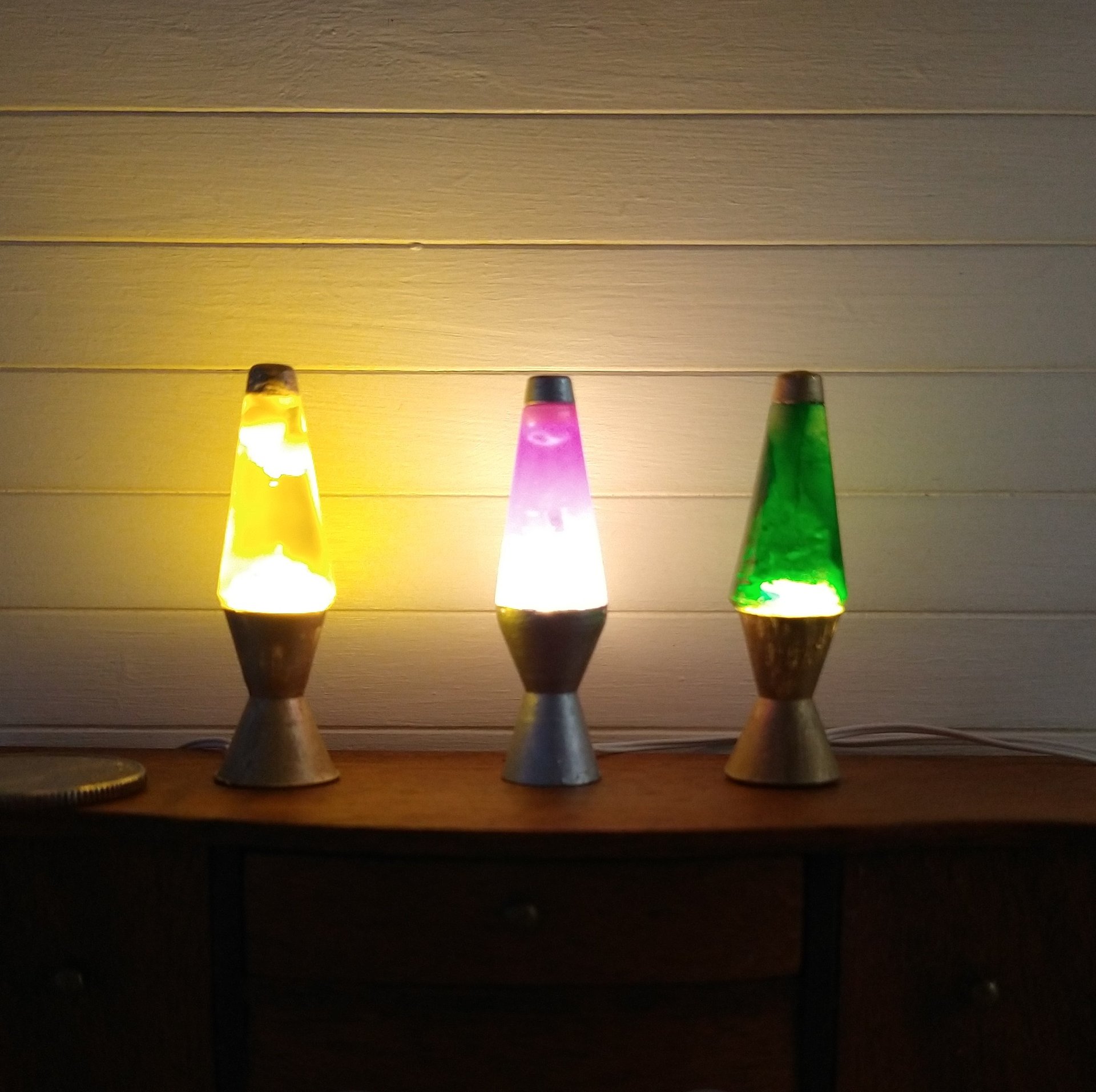 1 12 Dollhouse miniature Handcrafted retro lava lamp Battery operated LED table lamp MCM style with external wires purple resin