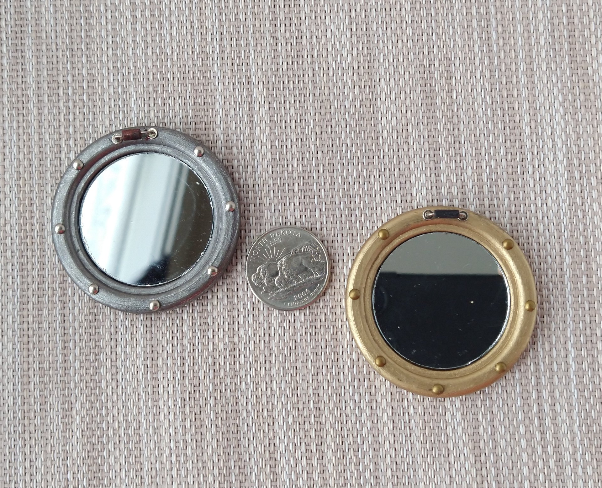 1:12 dollhouse porthole accent mirror Porthole wall mirror Beach cottage accessory Industrial style mirror - gunmetal porthole