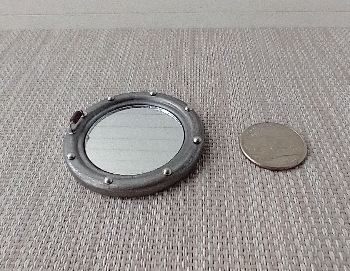 1:12 dollhouse porthole accent mirror Porthole wall mirror Beach cottage accessory Industrial style mirror - gunmetal porthole