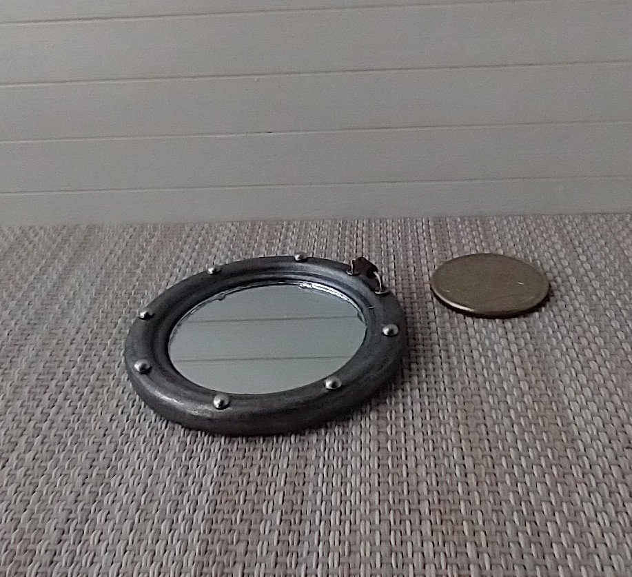 1:12 dollhouse porthole accent mirror Porthole wall mirror Beach cottage accessory Industrial style mirror - gunmetal porthole