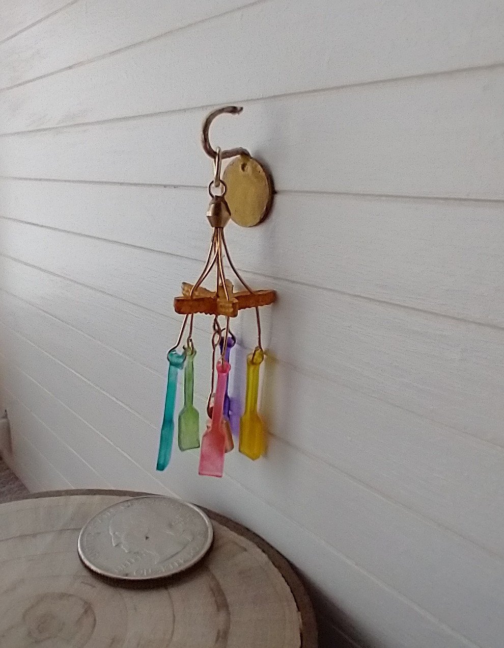 1:12 dollhouse unique wind chime with starfish and faux glass paddles Beach cottage home decor wind chime Coastal home accessory