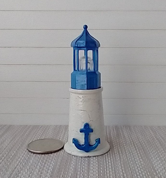 1:12 dollhouse Blue lighthouse lamp Miniature coastal accessory Lighthouse light for dollhouse patio or deck Battery operated novelty or accent light