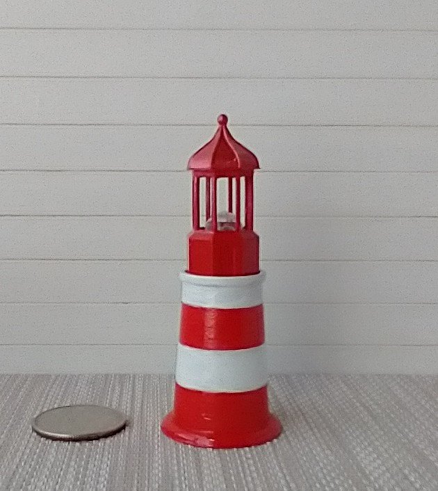 1:12 dollhouse red lighthouse lamp Miniature accent light for deck or patio or garden or porch Battery operated novelty light