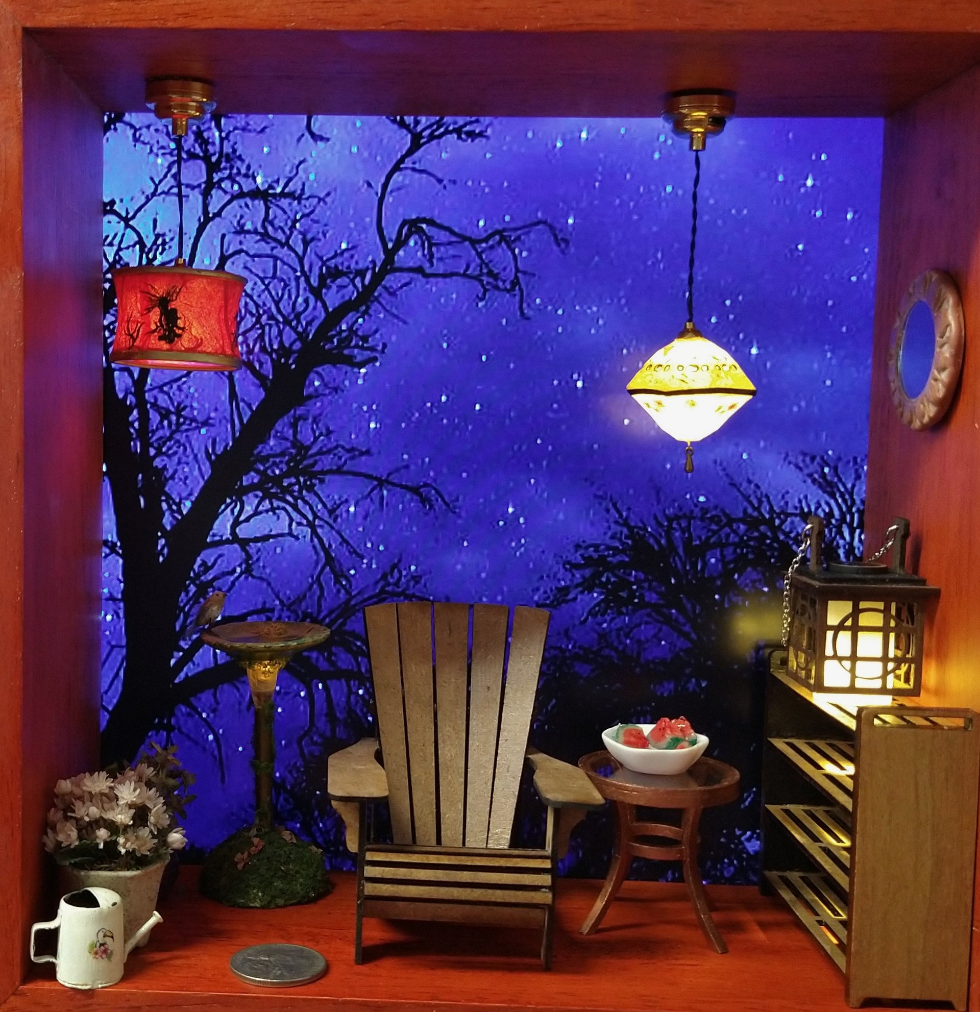 RESERVED 1:12 Dollhouse Asian themed cream white lantern light Battery operated hanging or pendant light