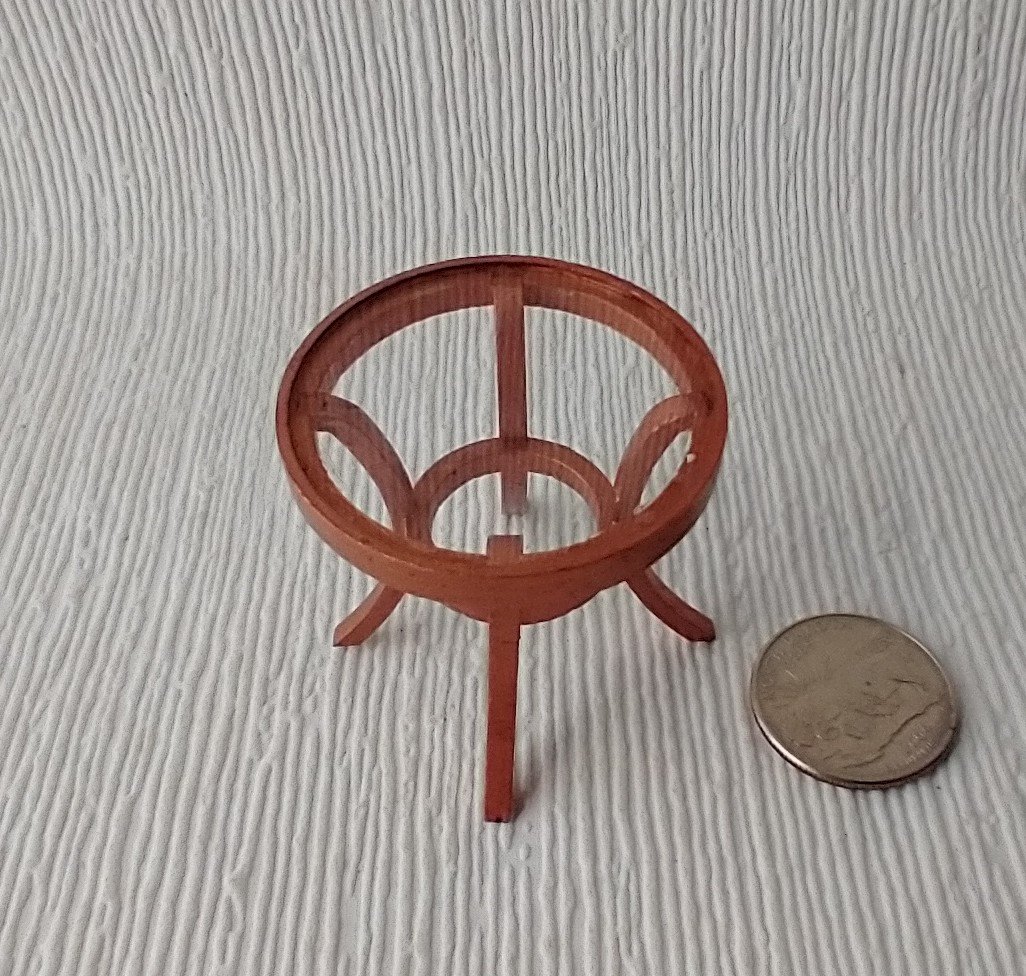 1:12 Dollhouse side table with clear acrylic top faux wrought iron in copper color for patio or deck or modern home Round end table