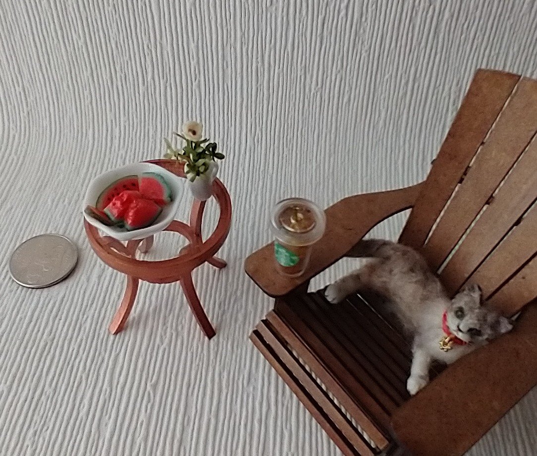 1:12 Dollhouse miniature handmade watermelon slices on polygonal white ceramic plate