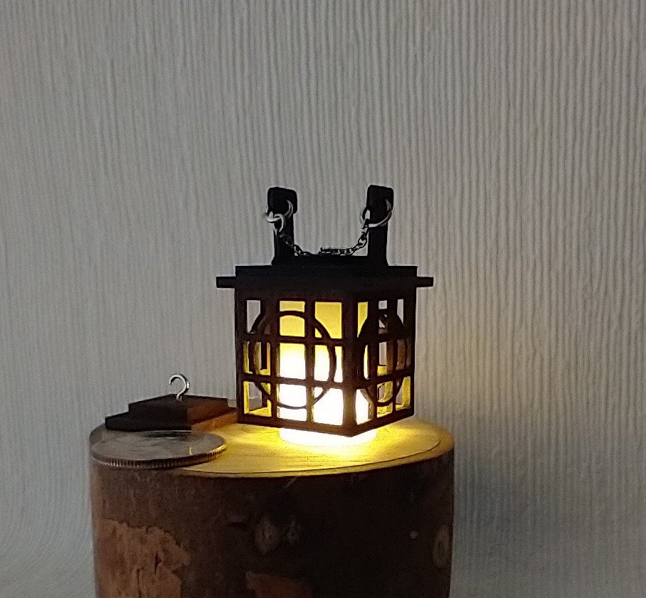 1:12 Dollhouse miniature hanging lantern light in solid walnut Japanese styled lantern pendant light for portch or foyer or deck or dining room