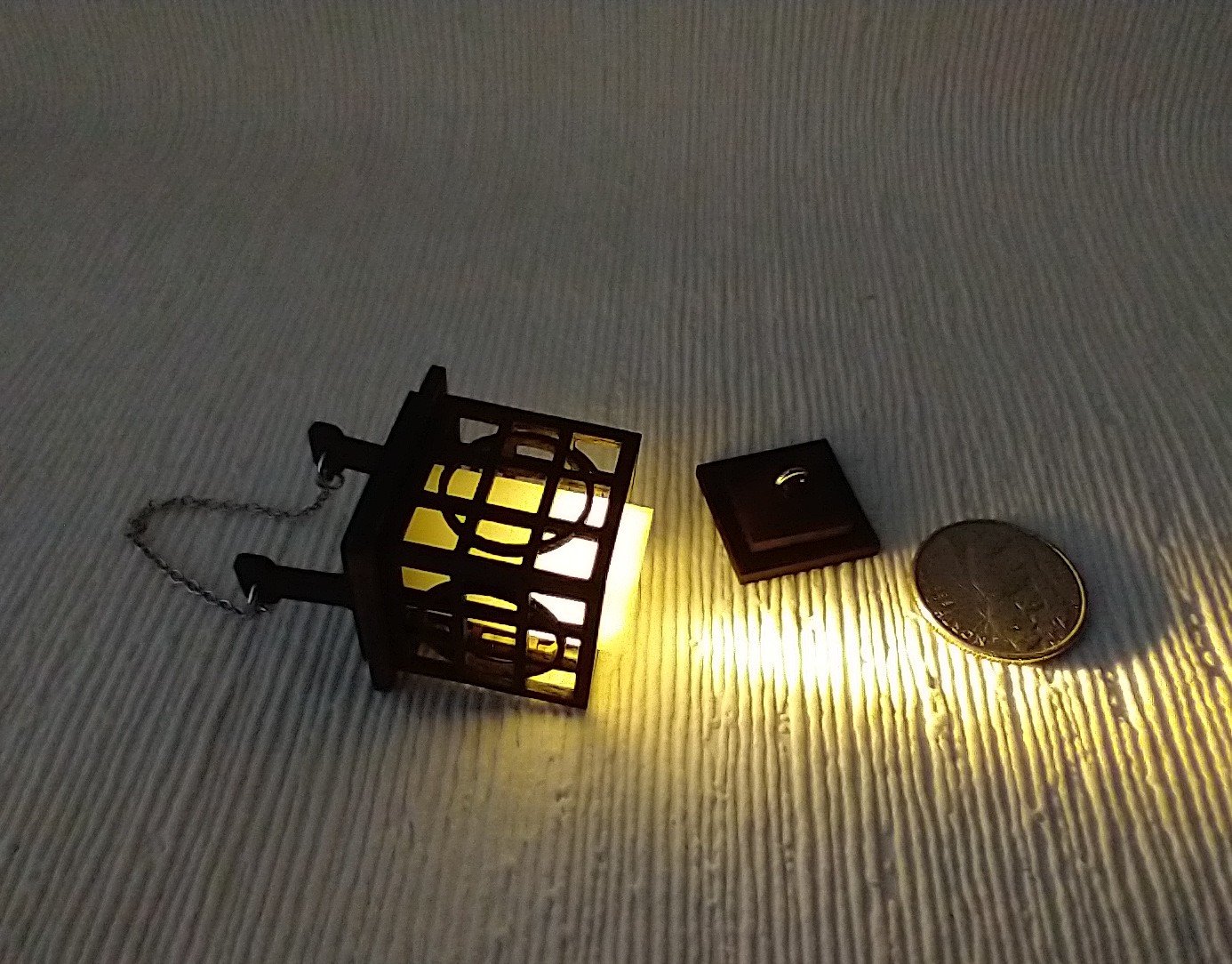 1:12 Dollhouse miniature hanging lantern light in solid walnut Japanese styled lantern pendant light for portch or foyer or deck or dining room
