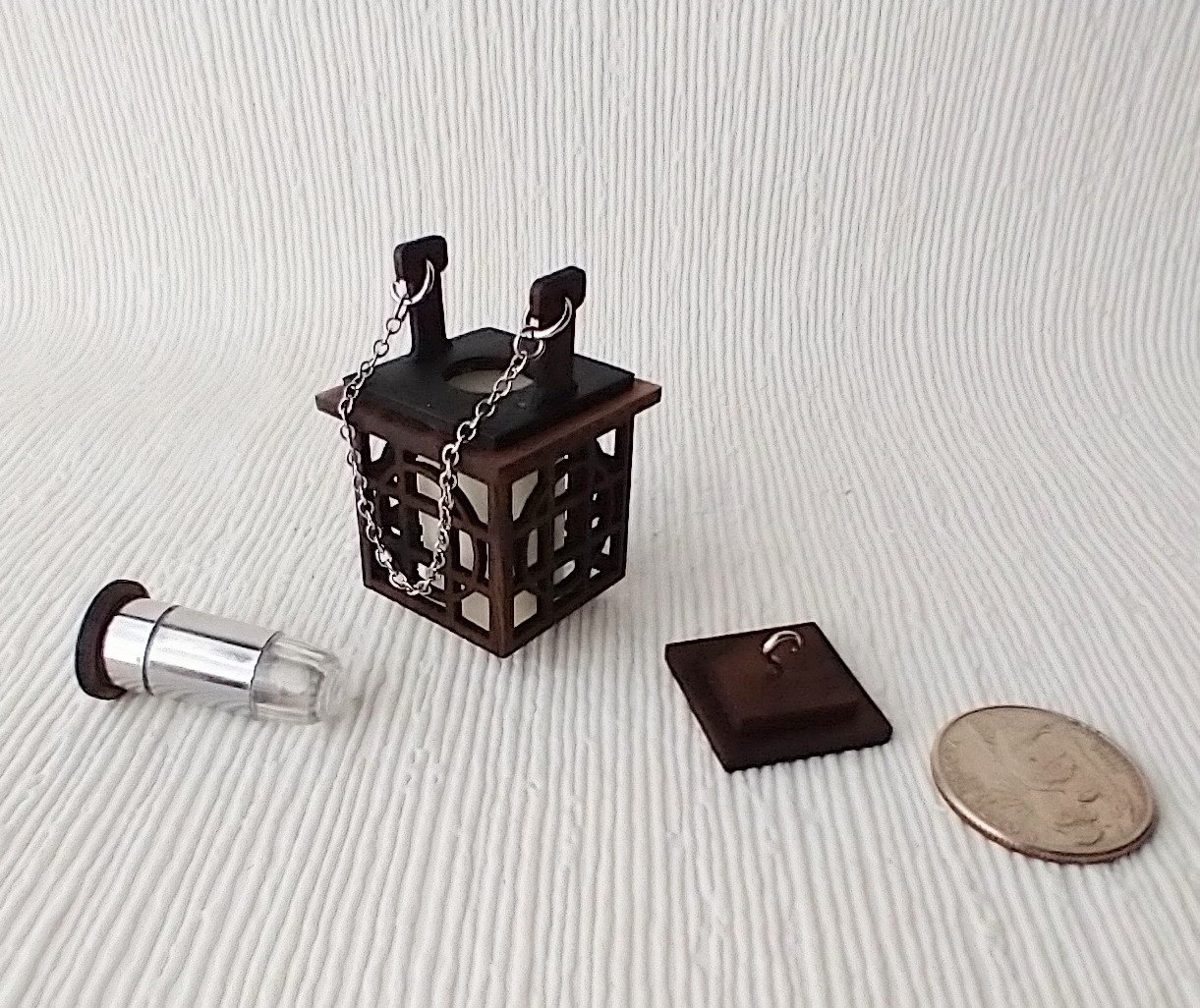 1:12 Dollhouse miniature hanging lantern light in solid walnut Japanese styled lantern pendant light for portch or foyer or deck or dining room