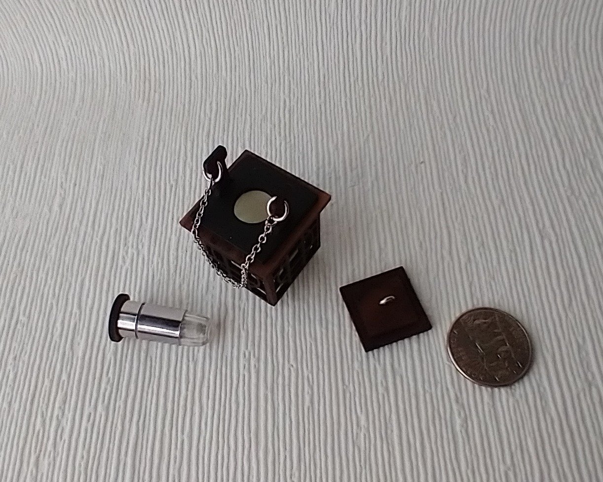 1:12 Dollhouse miniature hanging lantern light in solid walnut Japanese styled lantern pendant light for portch or foyer or deck or dining room