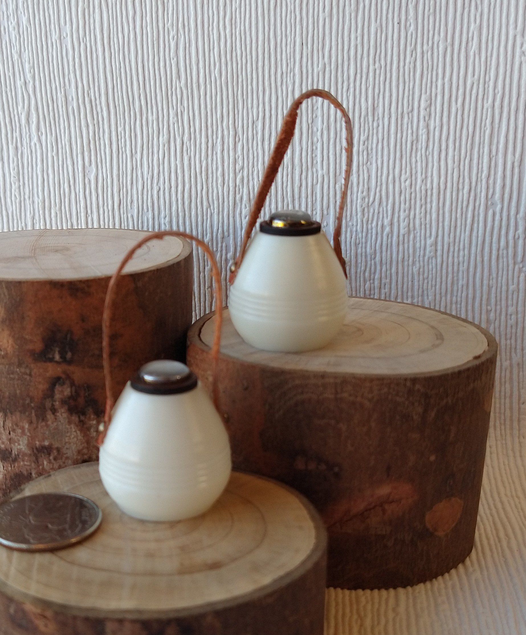 1:12 Dollhouse modern portable lantern with leather strap for outdoor patio or as lawn light Modern LED lantern Price is for EACH unit