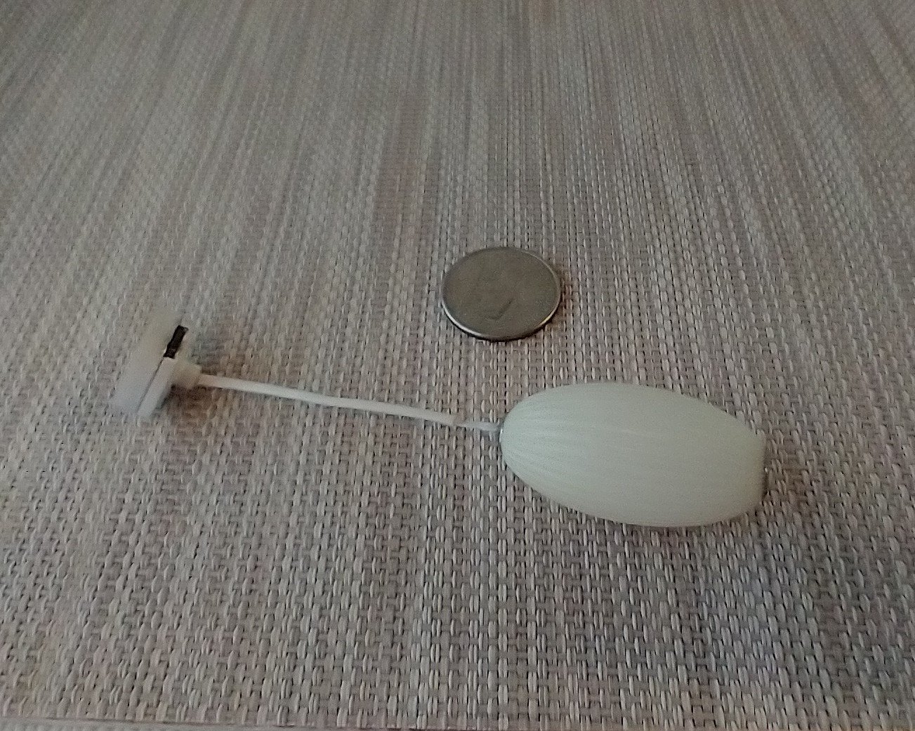 1:12 dollhouse miniature white elongated pendant light with ridges Battery operated mid-century inspired ceiling light MCM styled light