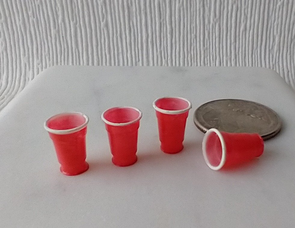 RESERVED 1:12 Dollhouse red party cups Faux disposable plastic cups Solo cups inspired for cold drinks Price is for ONE SET of eight red cups (height 0.47")