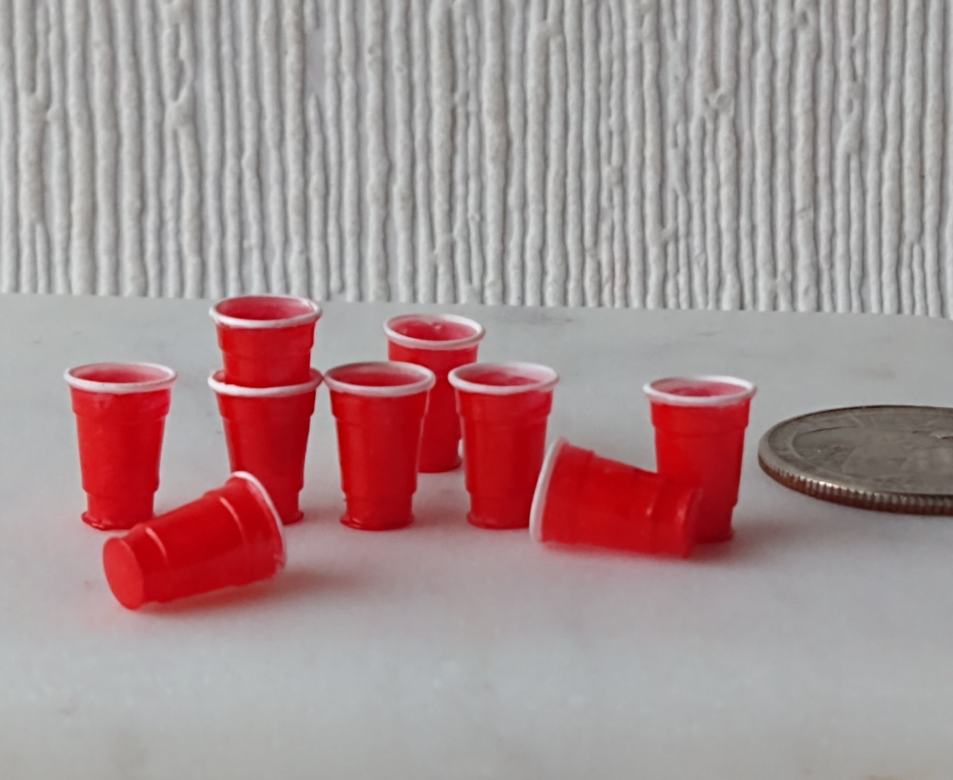 1:12 Dollhouse red cold cups Faux disposable plastic cups for cold drinnks Price is for one set of four red cold cups Height 0.42"