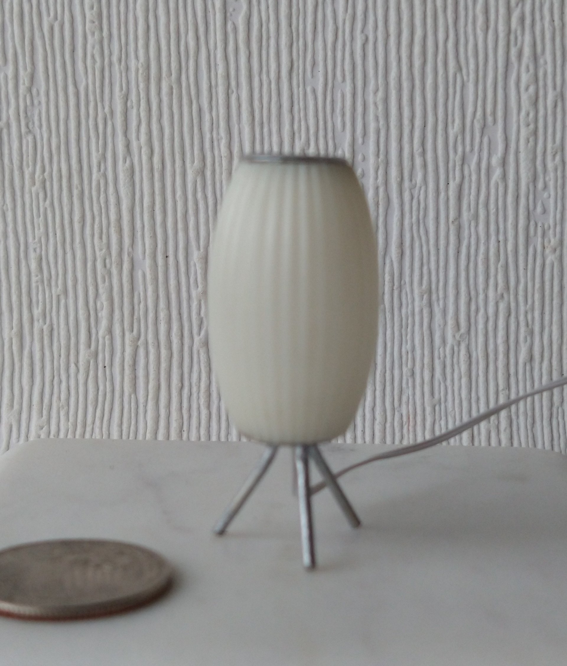 RESERVED 1:12 dollhouse miniature MCM styled lamp white elongated shade with ridges Battery operated mid-century inspired table lamp