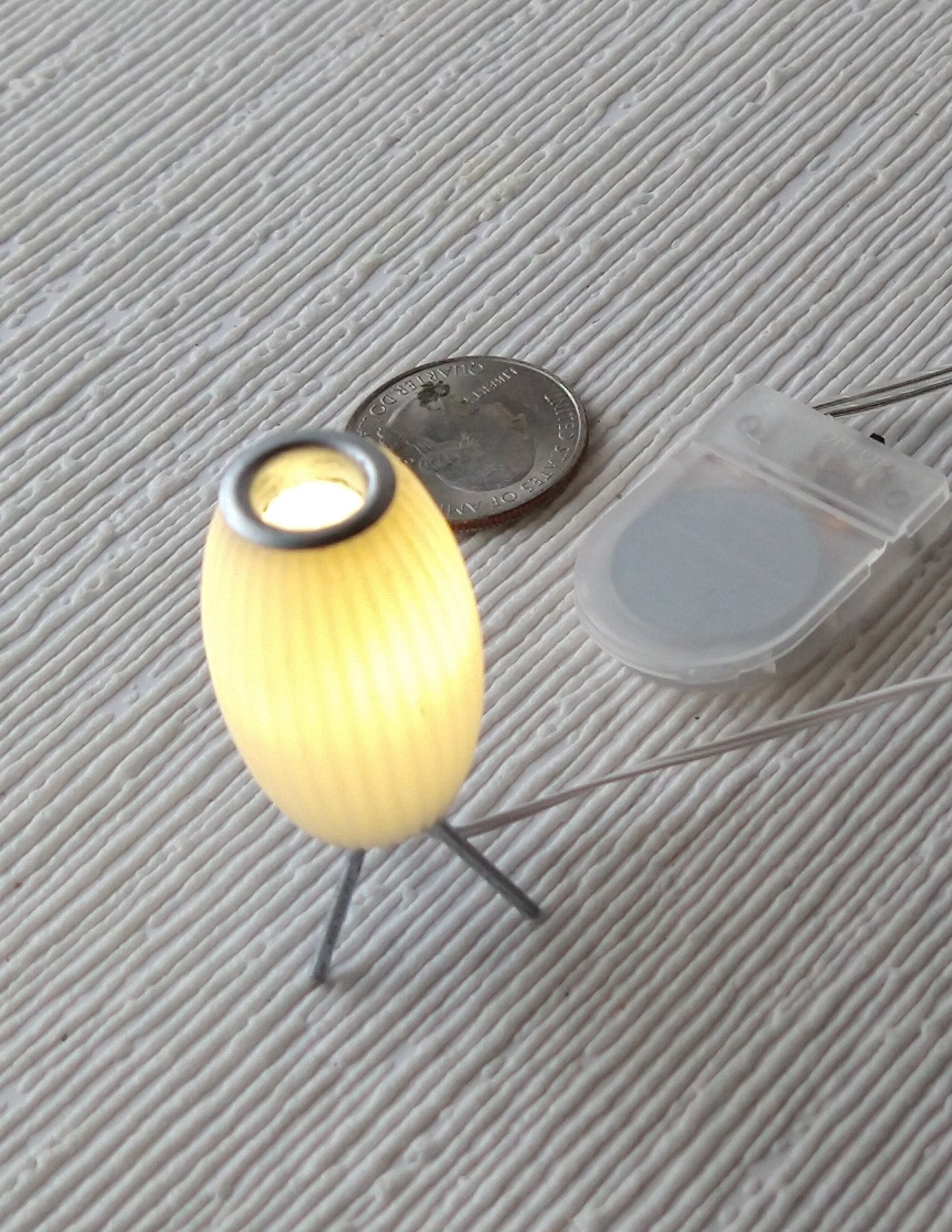 RESERVED 1:12 dollhouse miniature MCM styled lamp white elongated shade with ridges Battery operated mid-century inspired table lamp