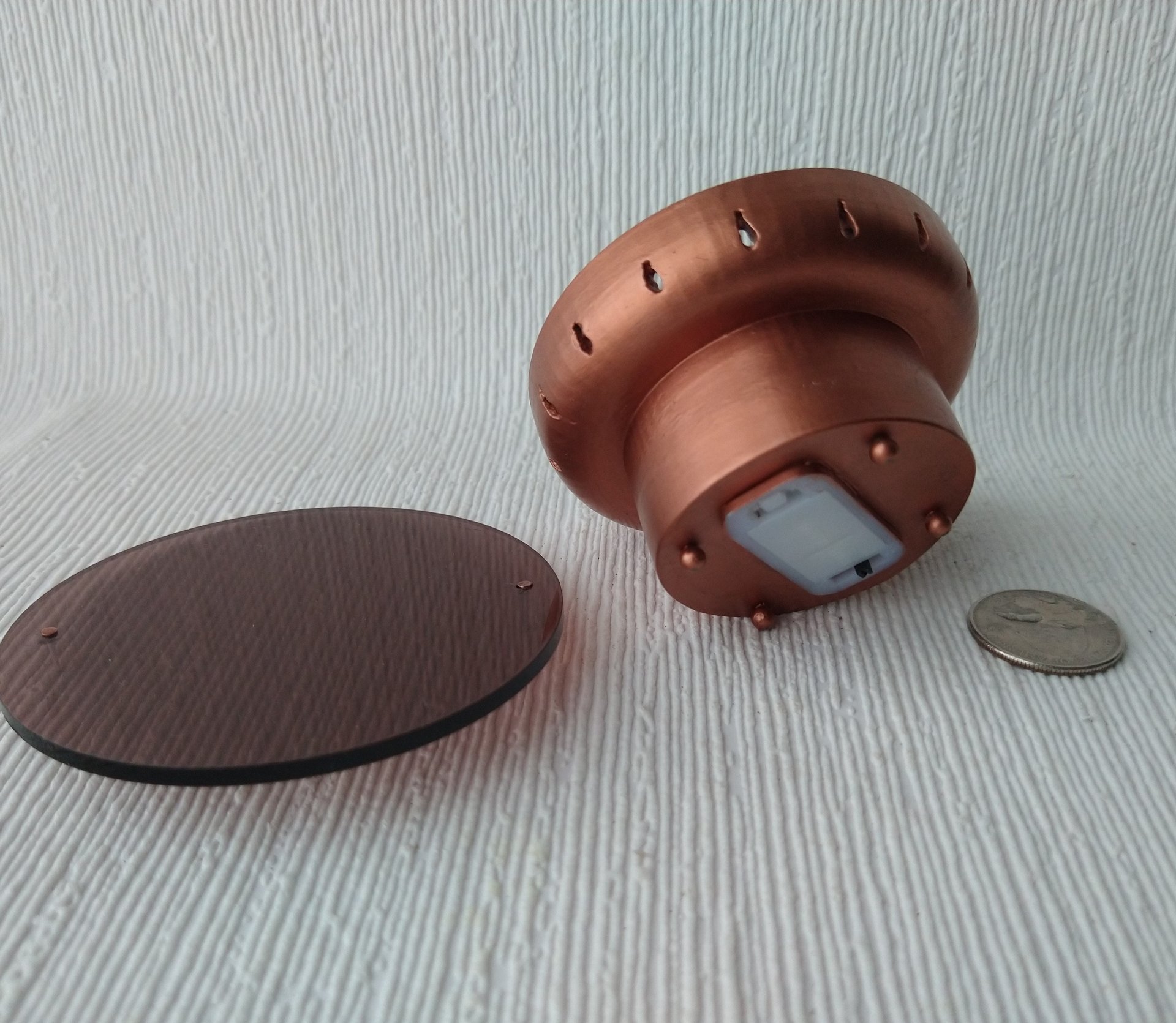 1:12 Dollhouse miniature fire pit Battery operated firepit in copper tone with flickering embers and wood sticks Dual function firepit/ patio coffee table