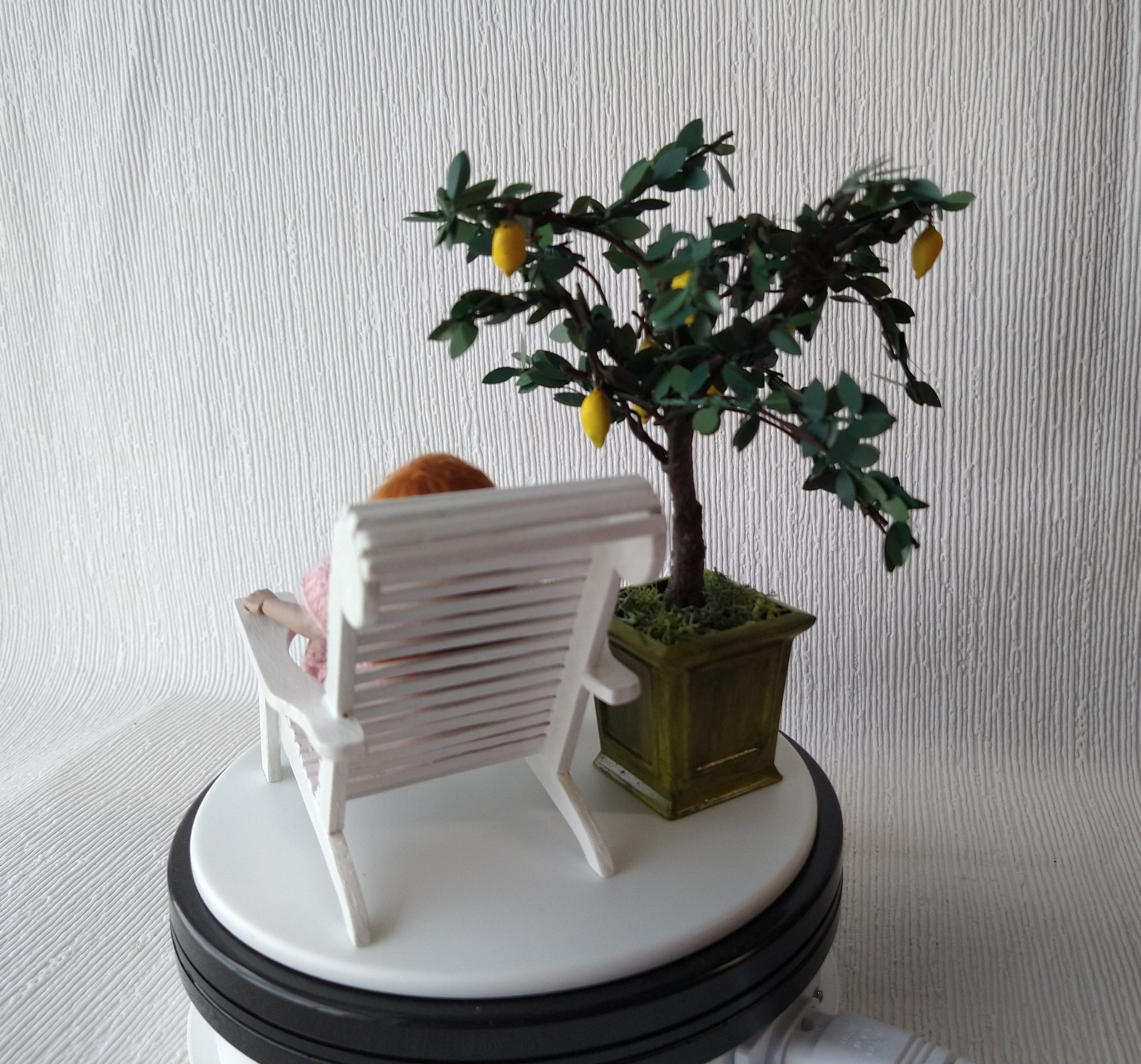1:12 Dollhouse miniature lemon tree in unique square planter Patio tree in container