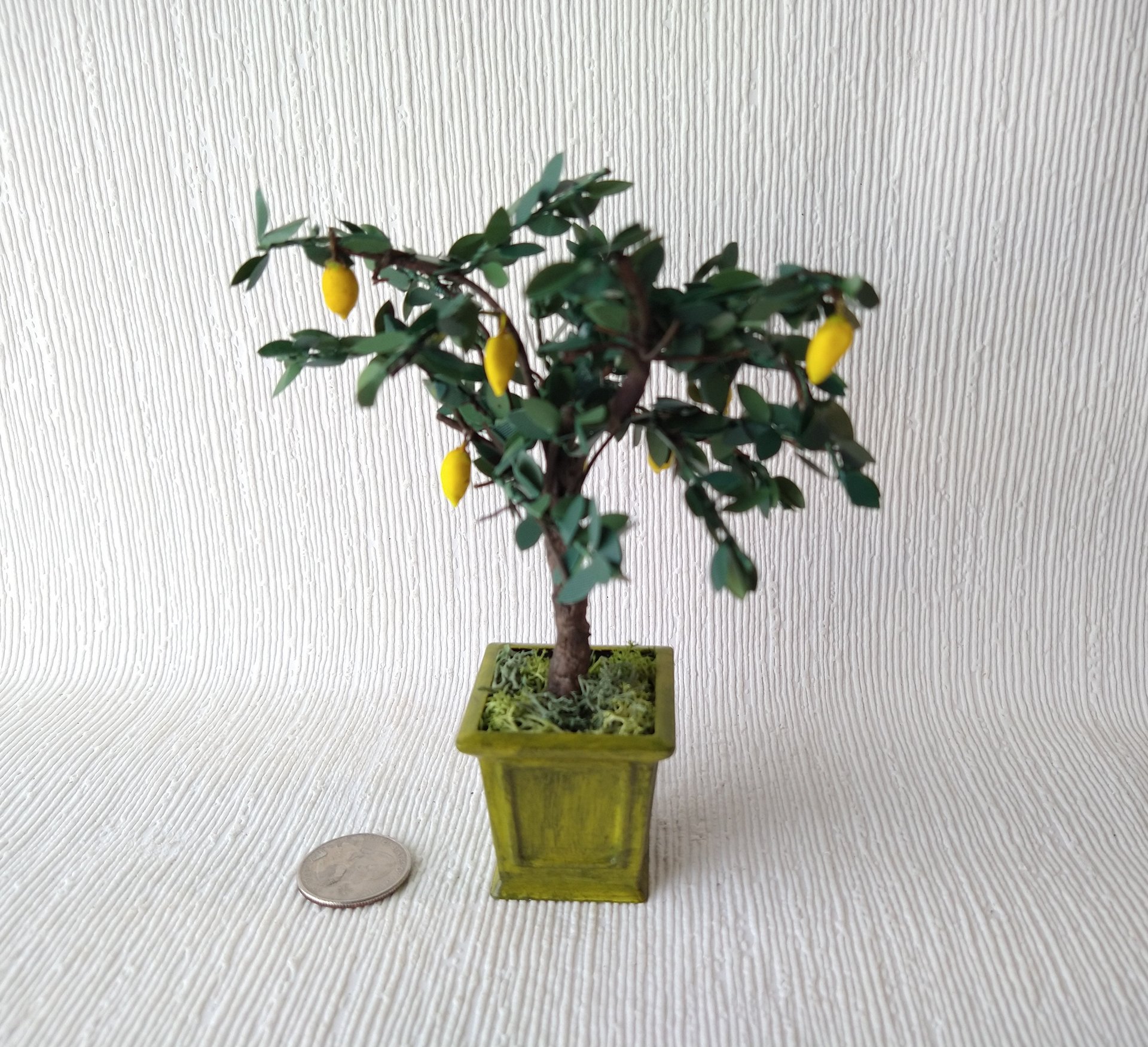 1:12 Dollhouse miniature lemon tree in unique square planter Patio tree in container